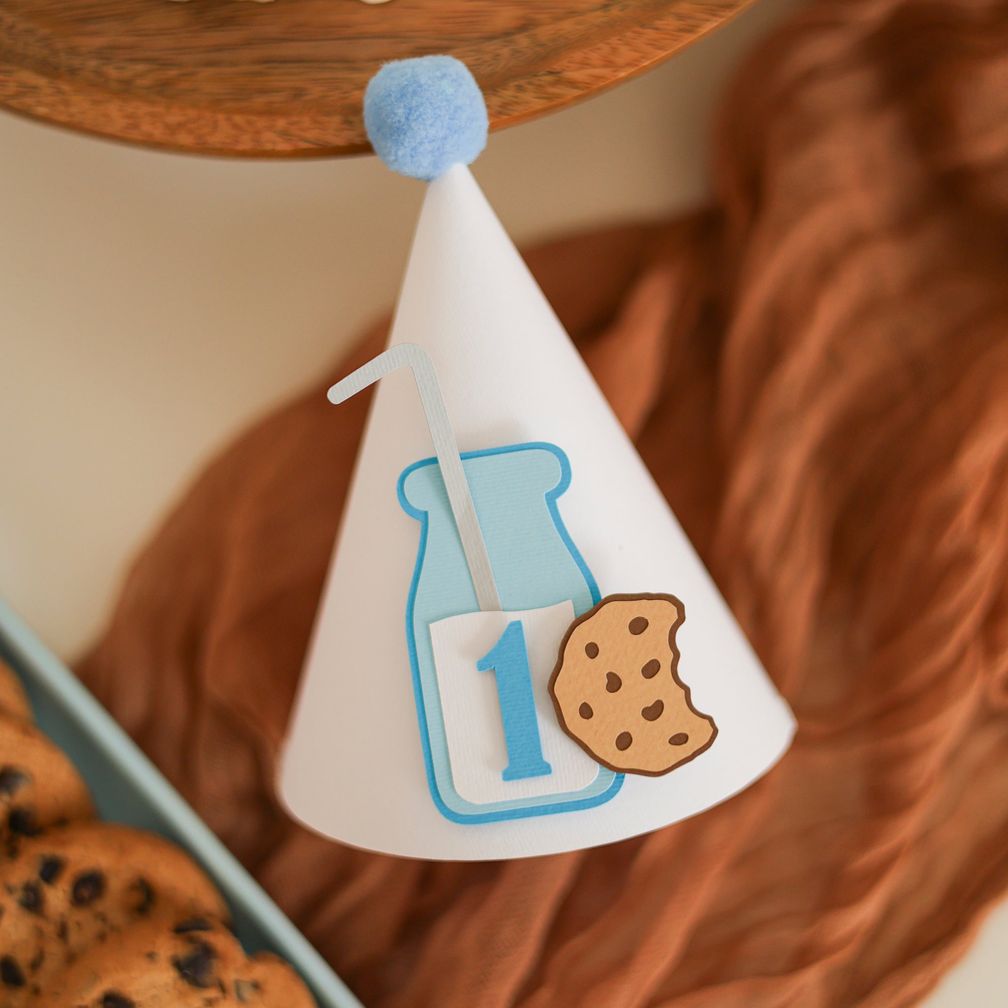 One Sweet Boy Party Hat, Milk and Cookies First Birthday
