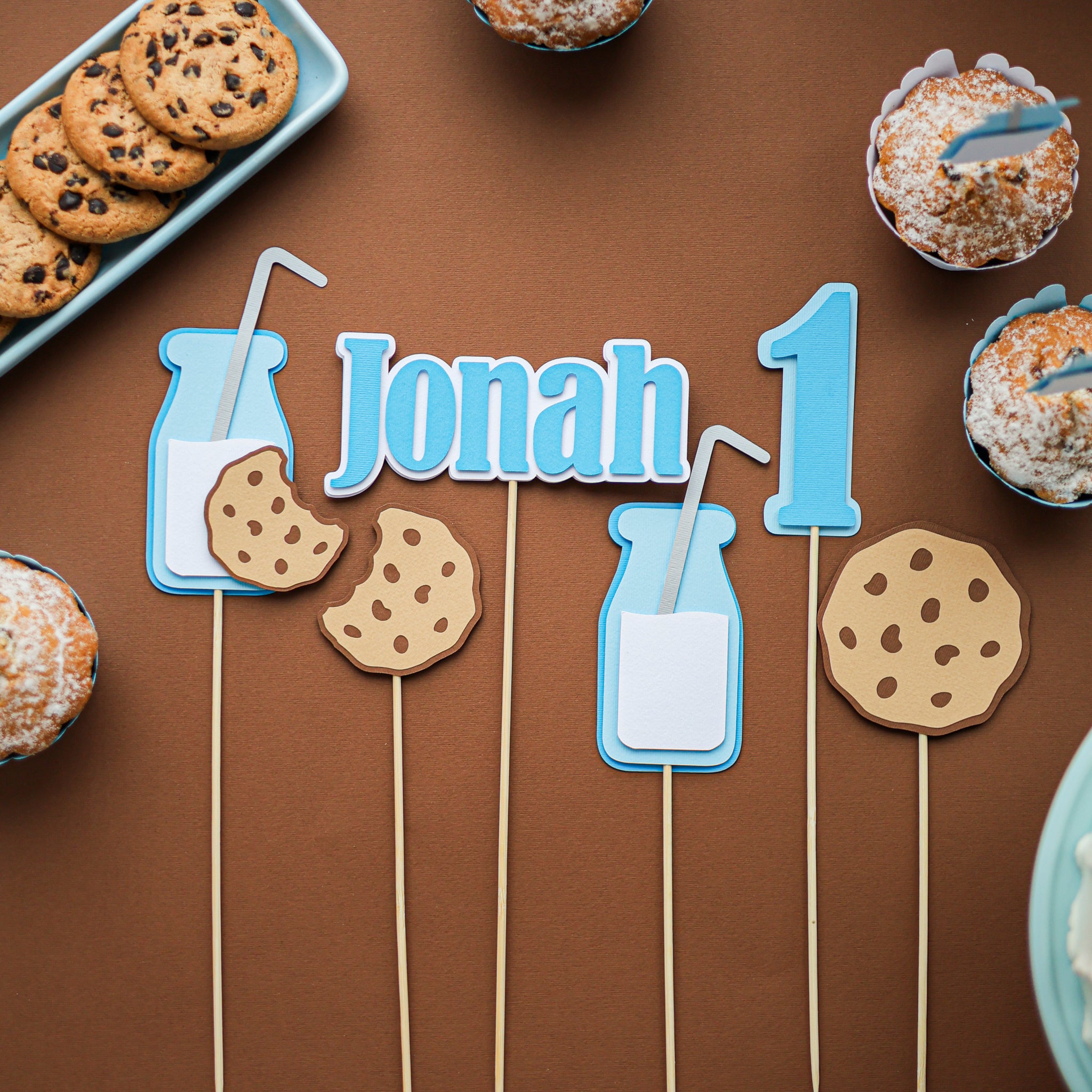 One Sweet Boy Centerpiece, Milk and Cookies 1st Birthday, Cake Toppers