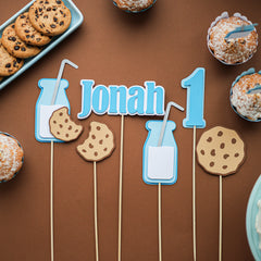 One Sweet Boy Centerpiece, Milk and Cookies 1st Birthday, Cake Toppers