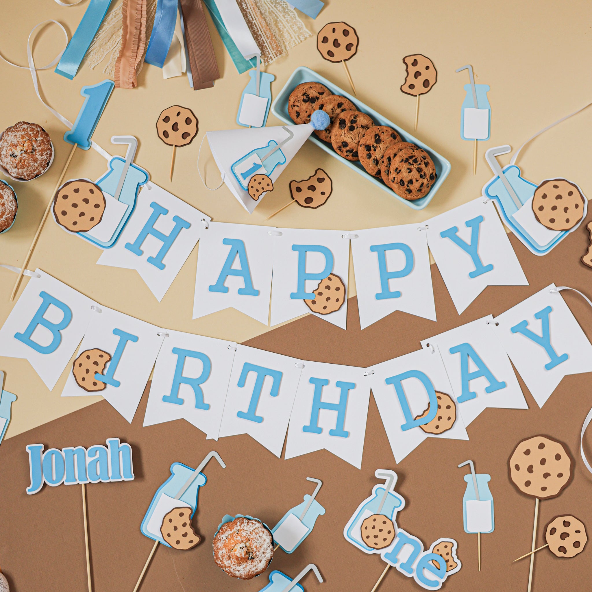 Milk Cookies Cupcake Toppers, Boy First Birthday Decorations, One Sweet Boy, Baby Boy Shower