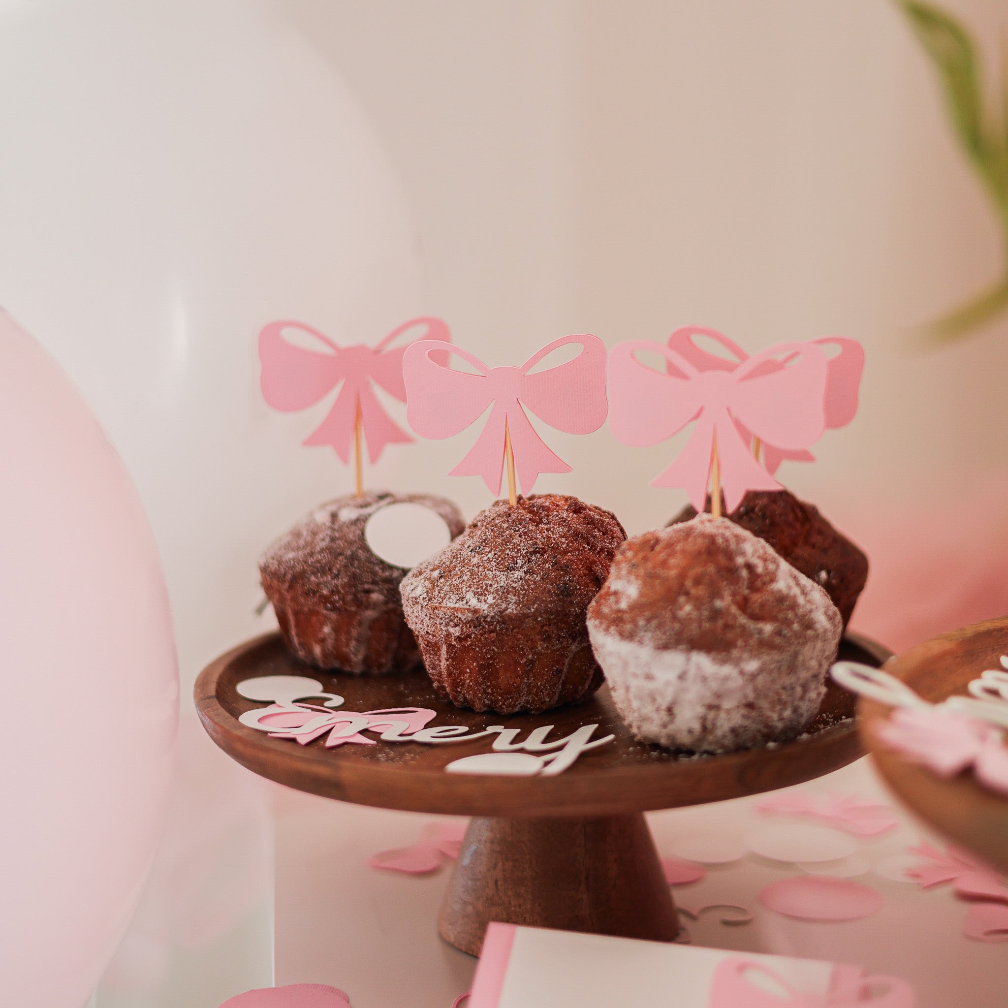 Pink Bow Cupcake Toppers for Coquette Baby Shower & Toile Themed Party