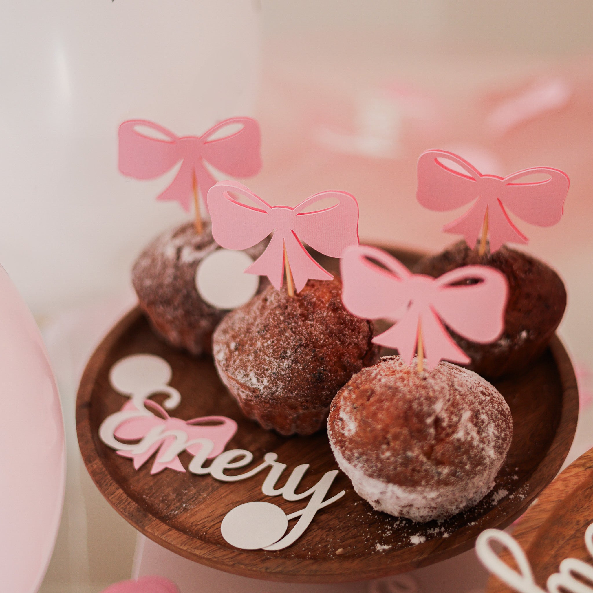 Pink Bow Cupcake Toppers for Coquette Baby Shower & Toile Themed Party