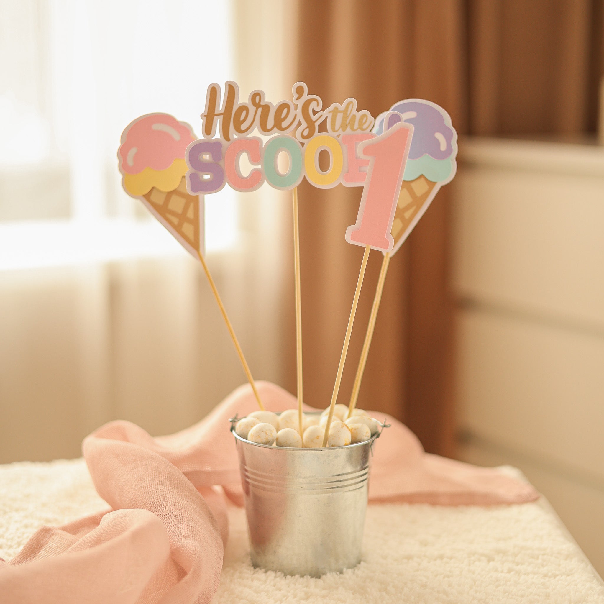 Ice Cream Centerpieces Here's the Scoop Birthday party Sweet One