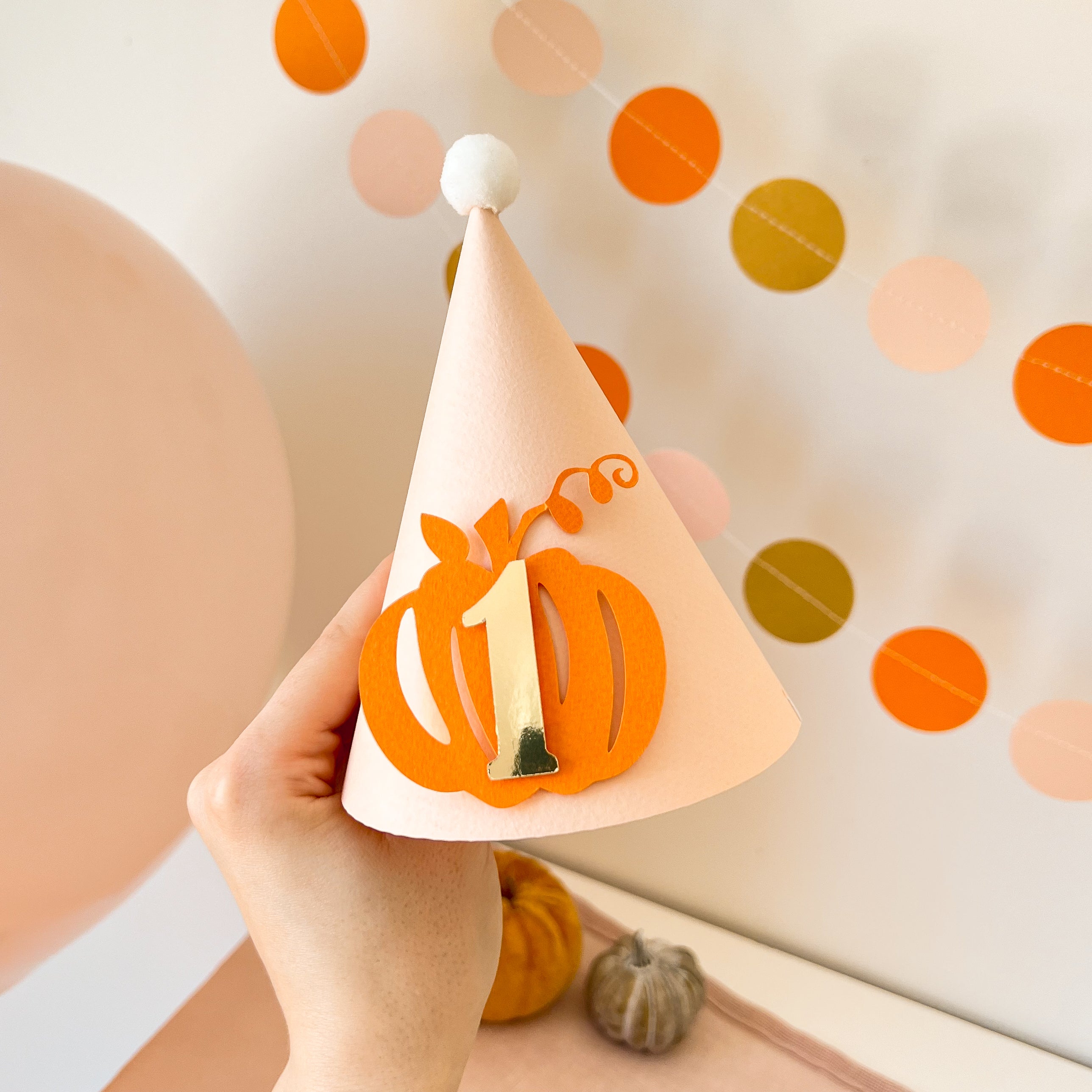 Pumpkin One Party Hat Fall Baby Girl 1st Birthday