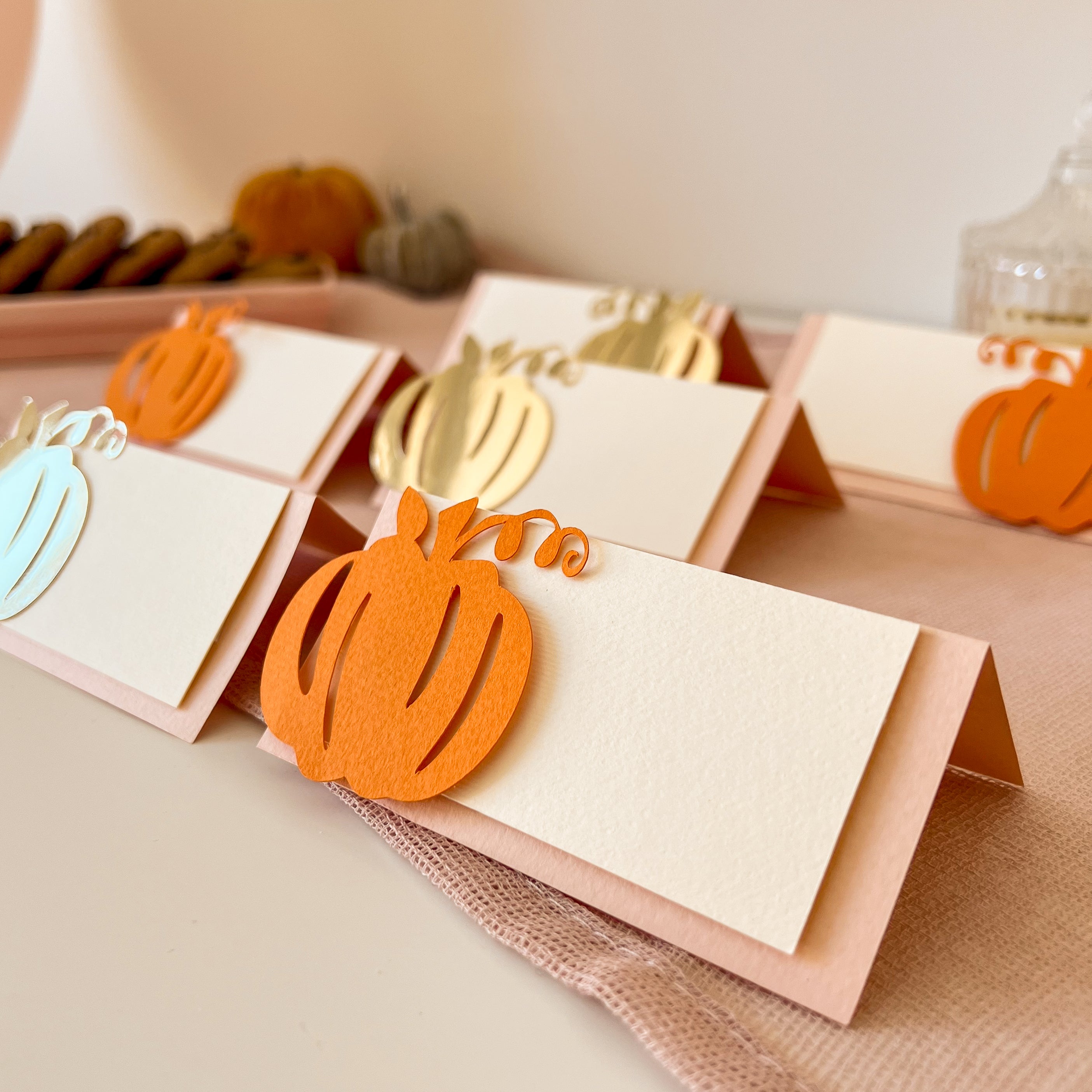 Pumpkin Place Cards Thanksgiving Table Decorations Fall Food Tents 