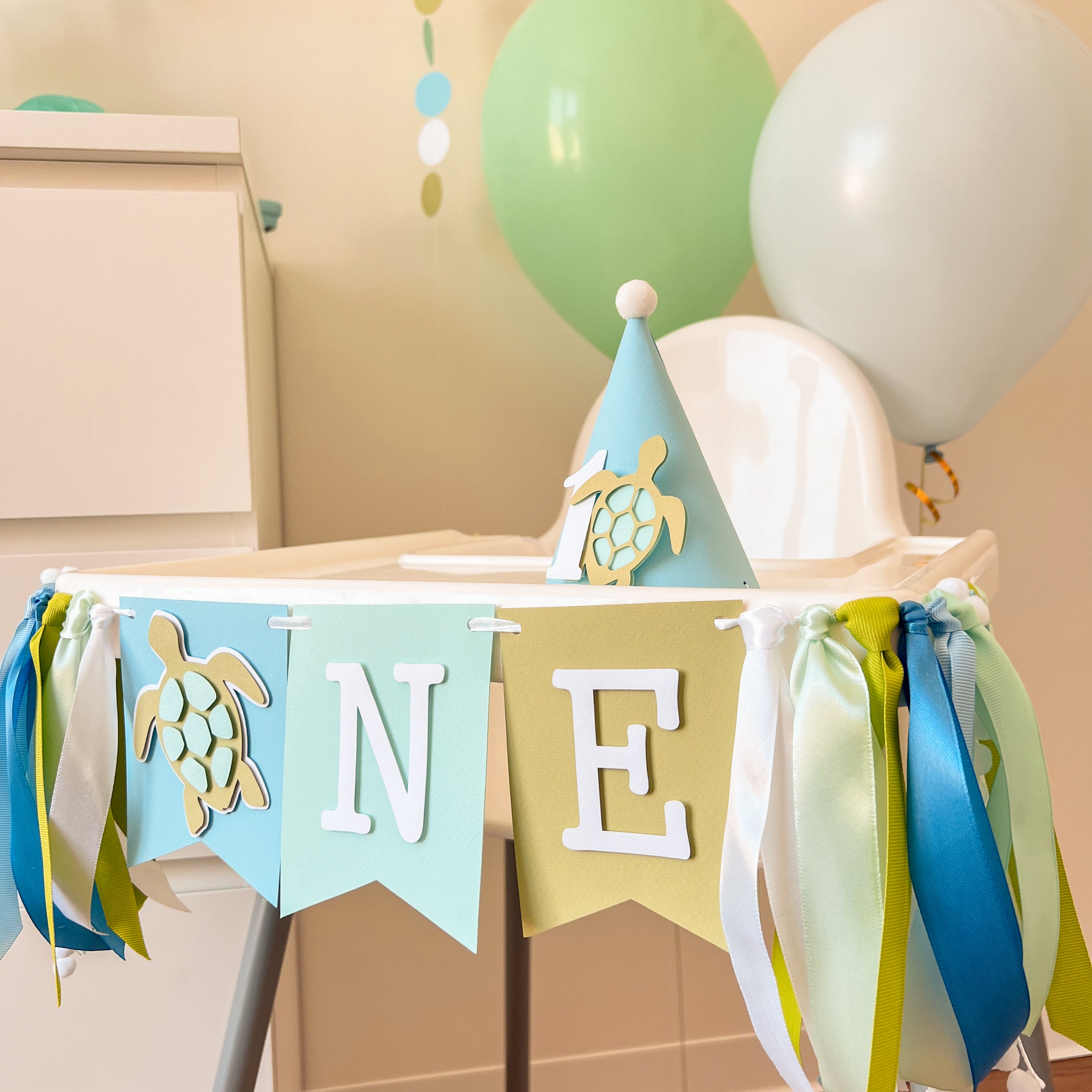 Turtle Birthday Highchair Banner Turtle 2nd Birthday Party