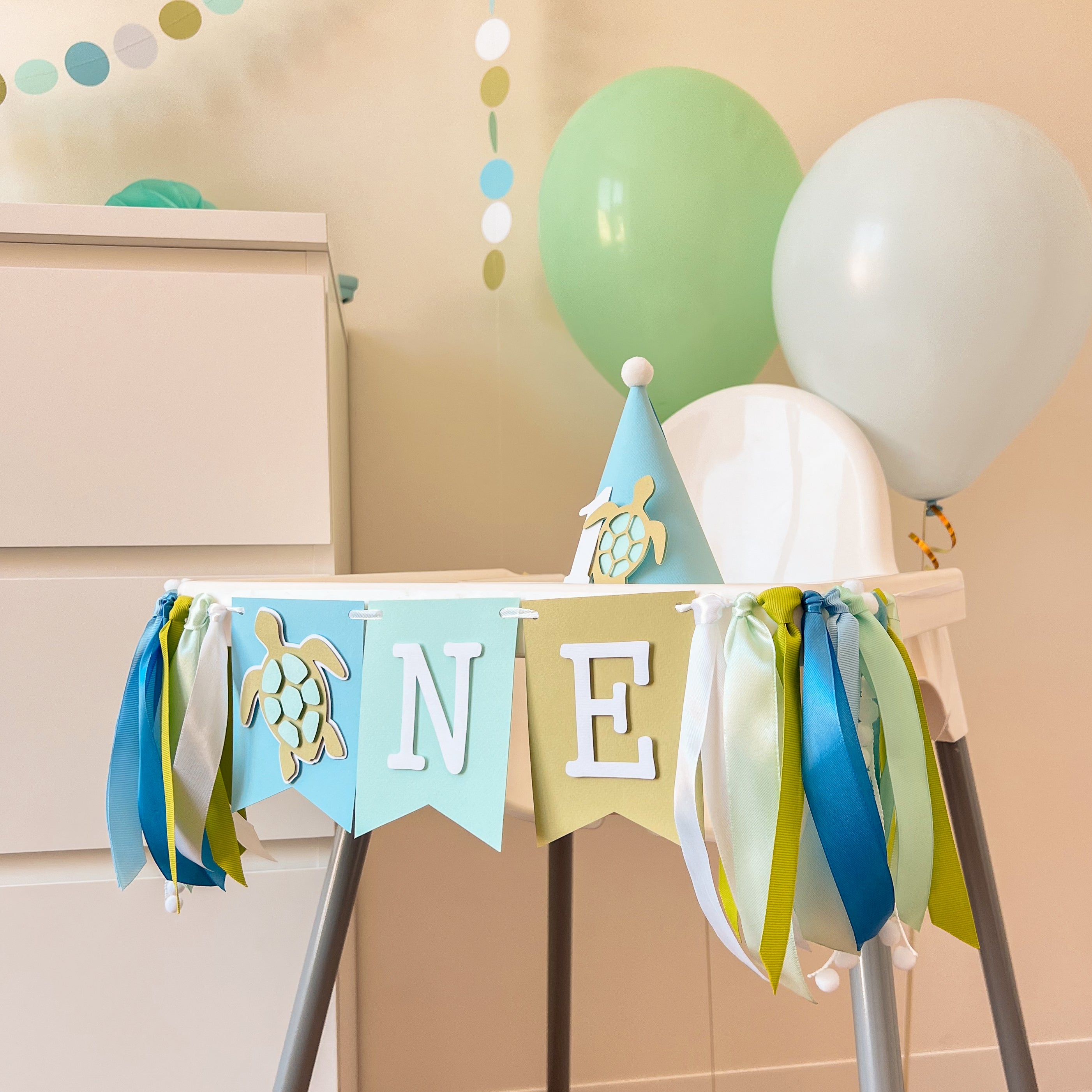 Turtle Birthday Highchair Banner Turtle 2nd Birthday Party