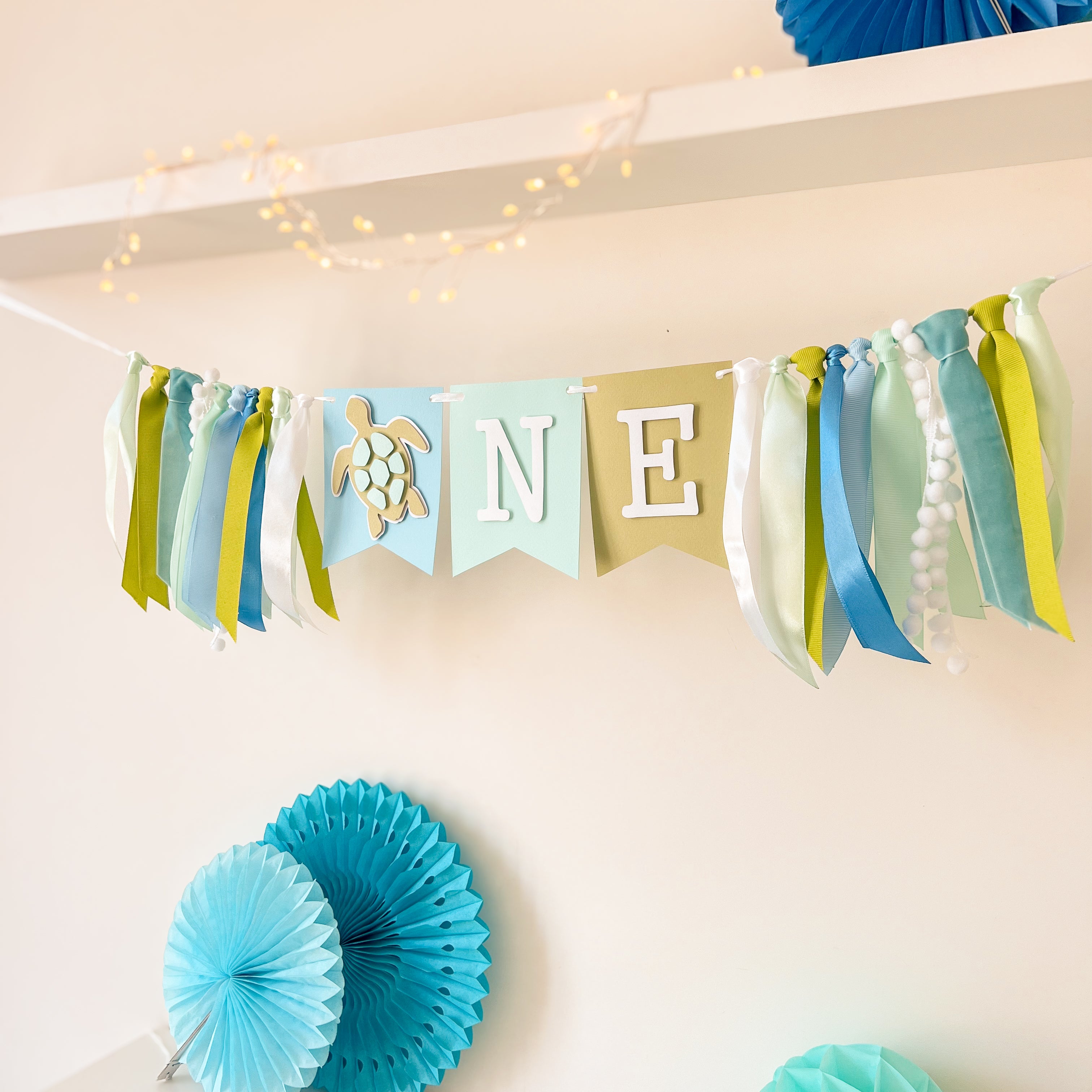 Turtle Birthday Highchair Banner Turtle  Birthday Party