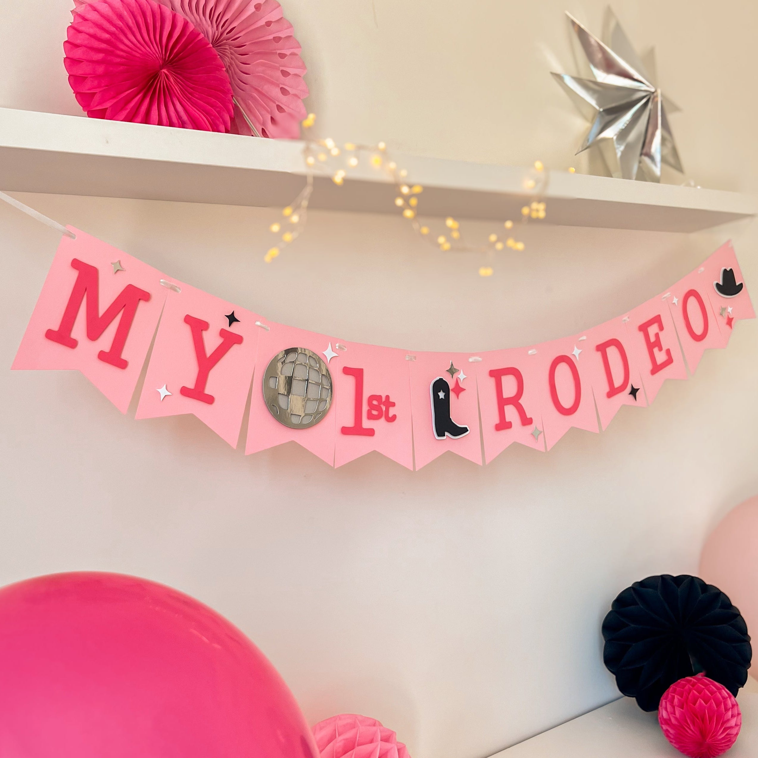 Girl Cowboy Birthday Happy Bithday Banner Cowboy Pink Rodeo Birthday Banner Cowboy 1st Birthday Banner My First Rodeo Wild West Party Cowboy themed and My 1st Rodeo Party