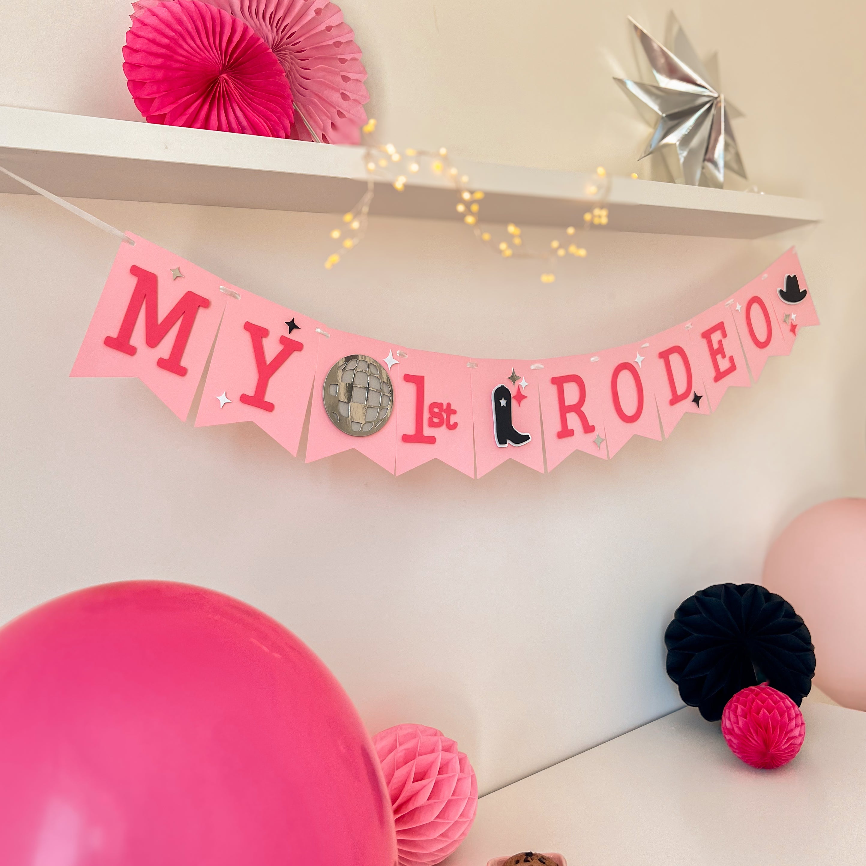 Girl Cowboy Birthday Happy Bithday Banner Cowboy Pink Rodeo Birthday Banner Cowboy 1st Birthday Banner My First Rodeo Wild West Party Cowboy themed and My 1st Rodeo Party