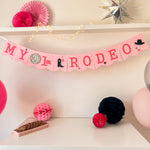 Girl Cowboy Birthday Happy Bithday Banner Cowboy Pink Rodeo Birthday Banner Cowboy 1st Birthday Banner My First Rodeo Wild West Party Cowboy themed and My 1st Rodeo Party