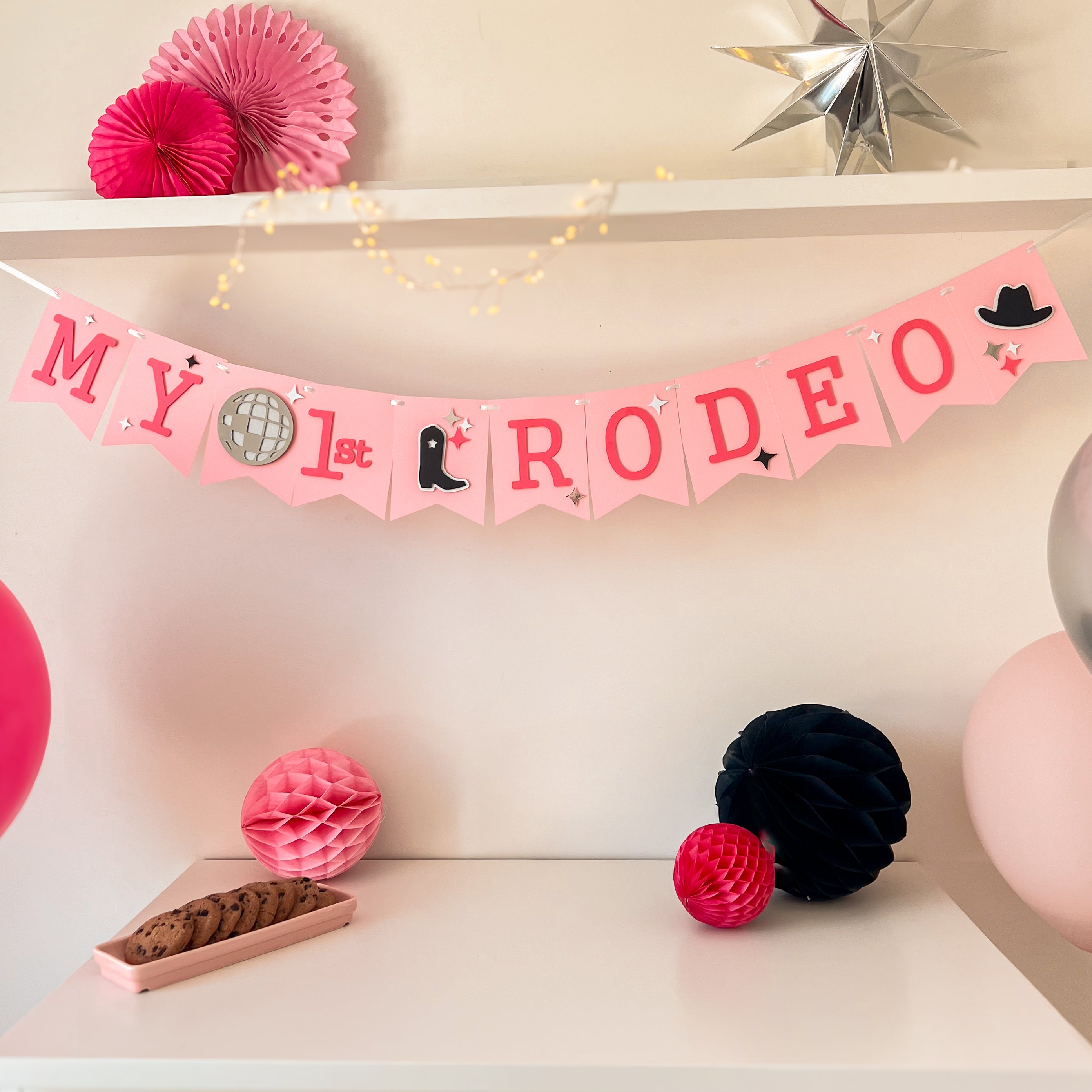 Girl Cowboy Birthday Happy Bithday Banner Cowboy Pink Rodeo Birthday Banner Cowboy 1st Birthday Banner My First Rodeo Wild West Party Cowboy themed and My 1st Rodeo Party