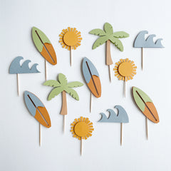 Surf Cupcake Toppers Retro Surf Toddler Birthday Party Decorations Surf theme The Big One Birthday Surfboat Summer Beach 1st Birthday Party