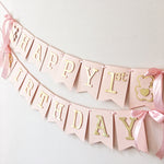 Teddy Bear Girl First Birthday Banner Beary Sweet One Birthday Party Decorations