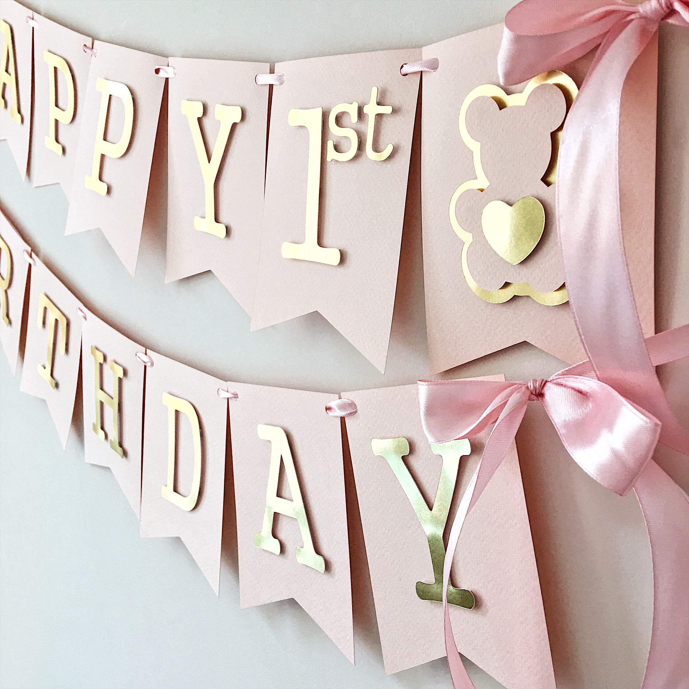Teddy Bear Girl First Birthday Banner Beary Sweet One Birthday Party Decorations