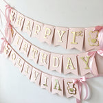 Teddy Bear Girl First Birthday Banner Beary Sweet One Birthday Party Decorations