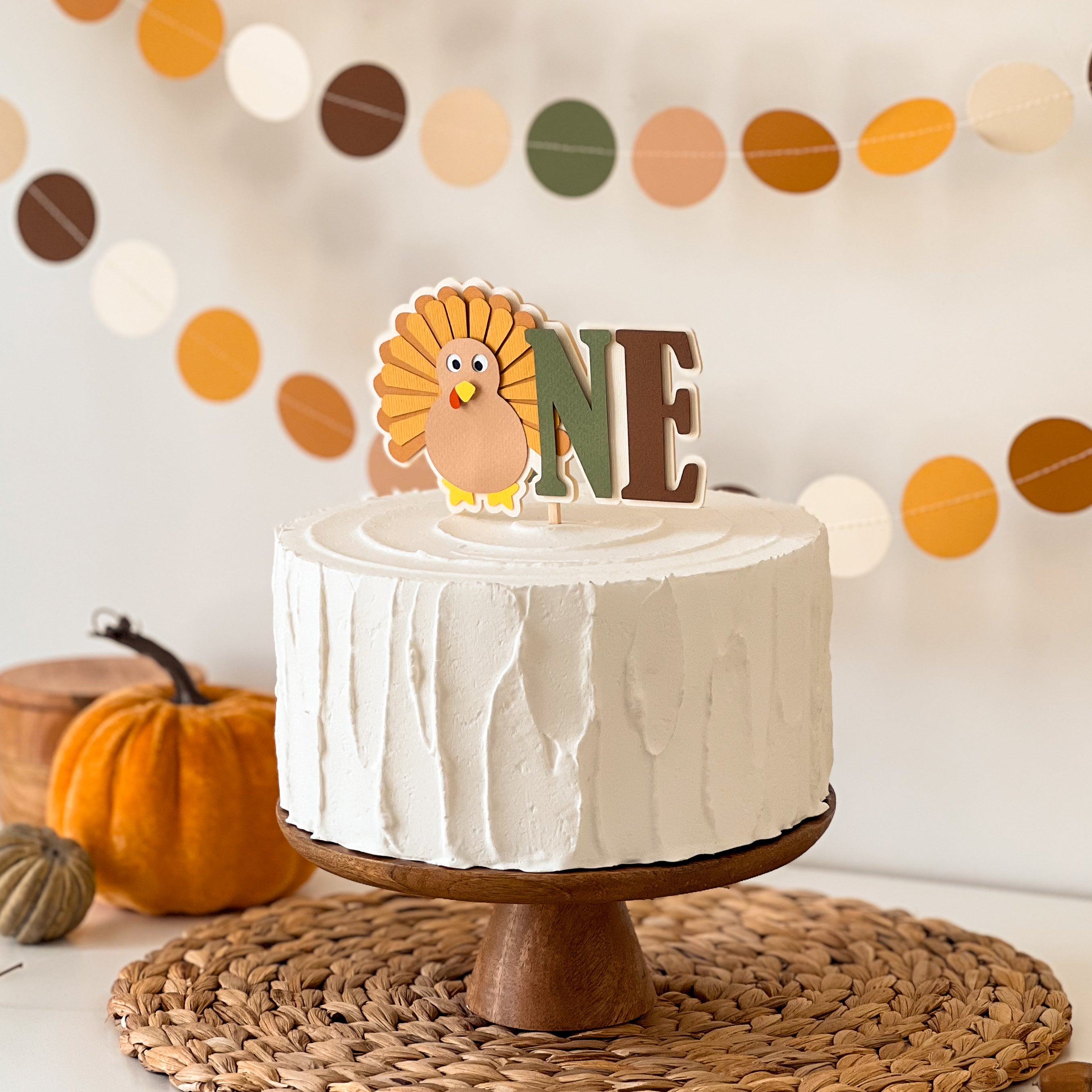 Turkey One Cake Topper Thanksgiving Birthday Fall Autumn 1st Birthday