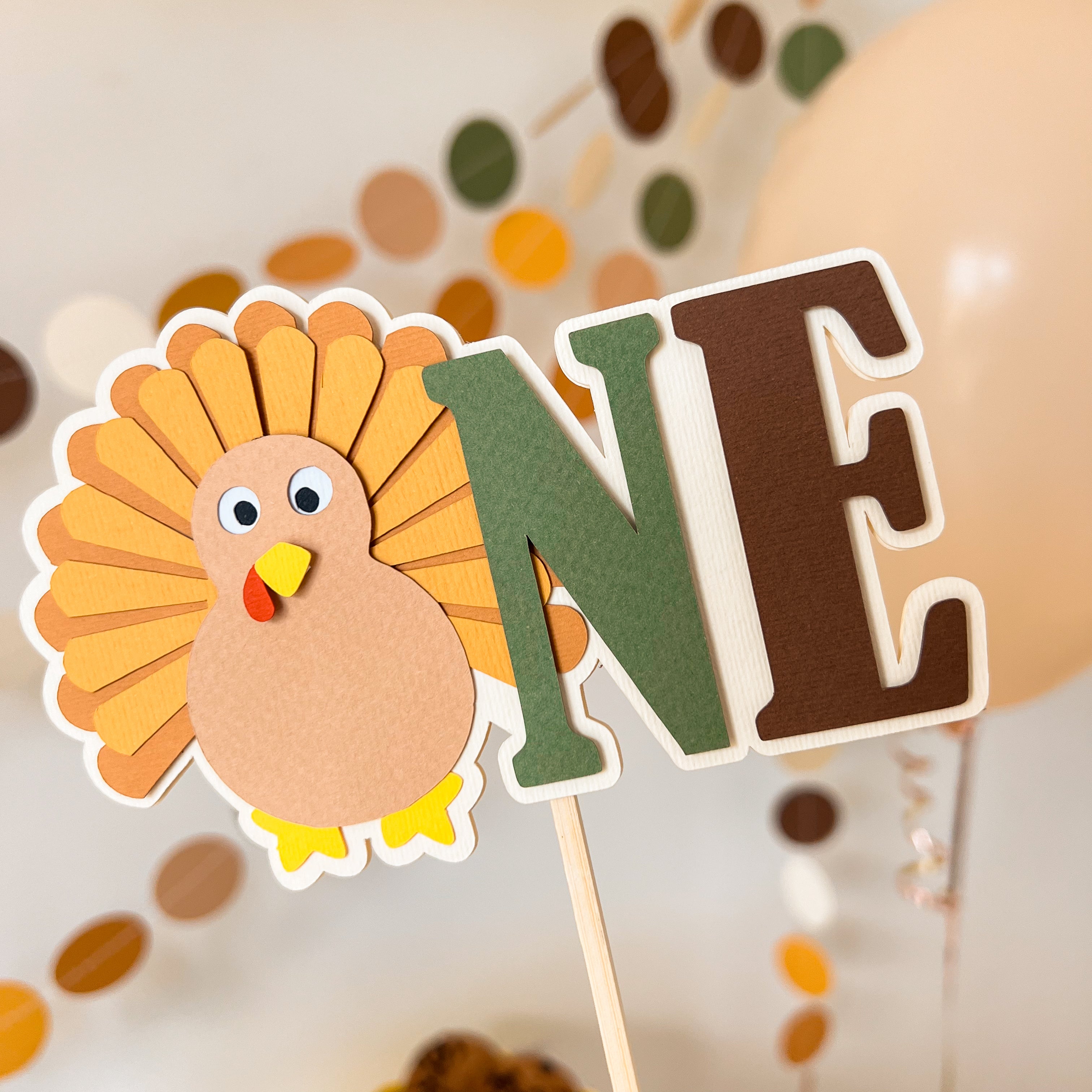 Turkey One Cake Topper Thanksgiving Birthday Fall Autumn 1st Birthday