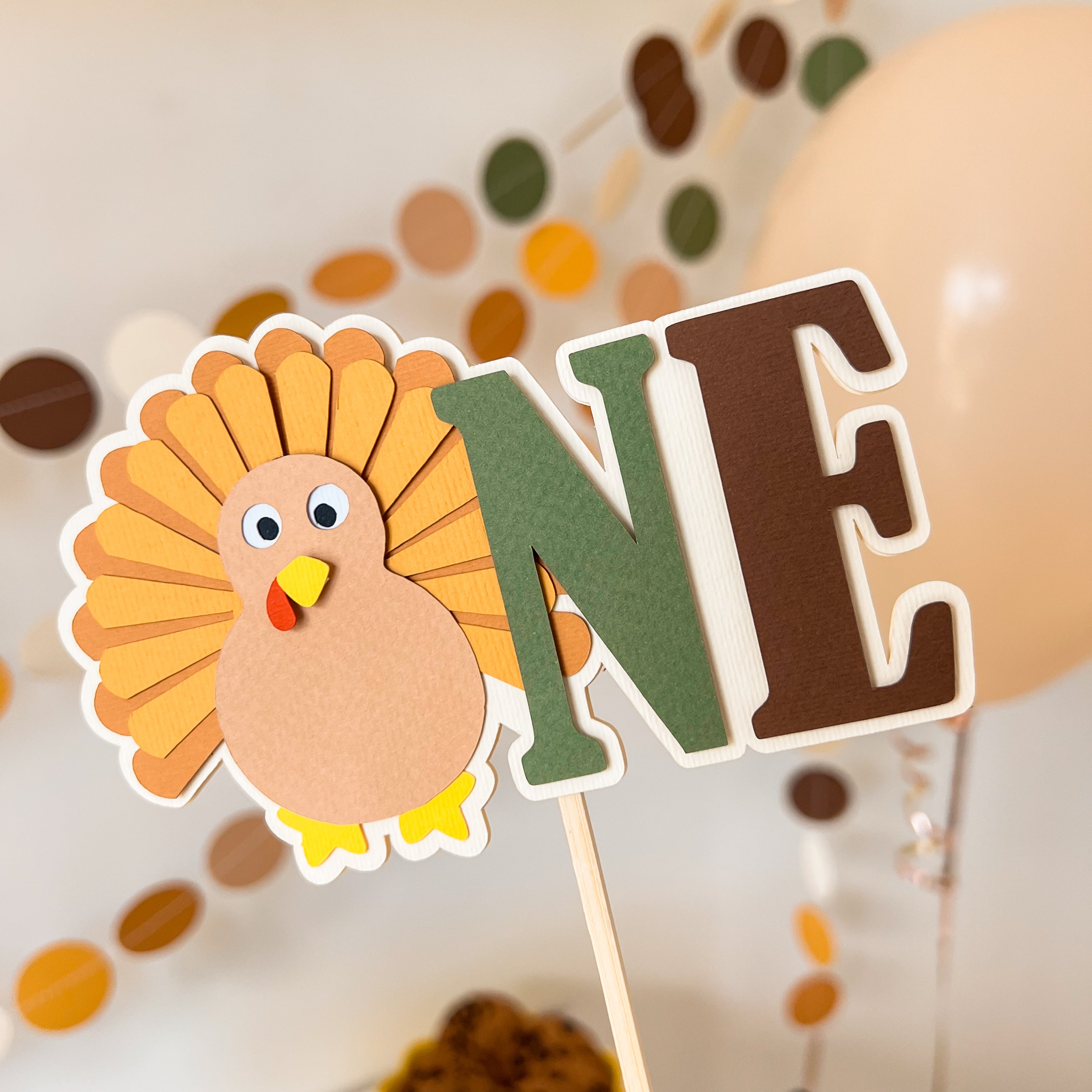 Turkey One Cake Topper Thanksgiving Birthday Fall Autumn 1st Birthday