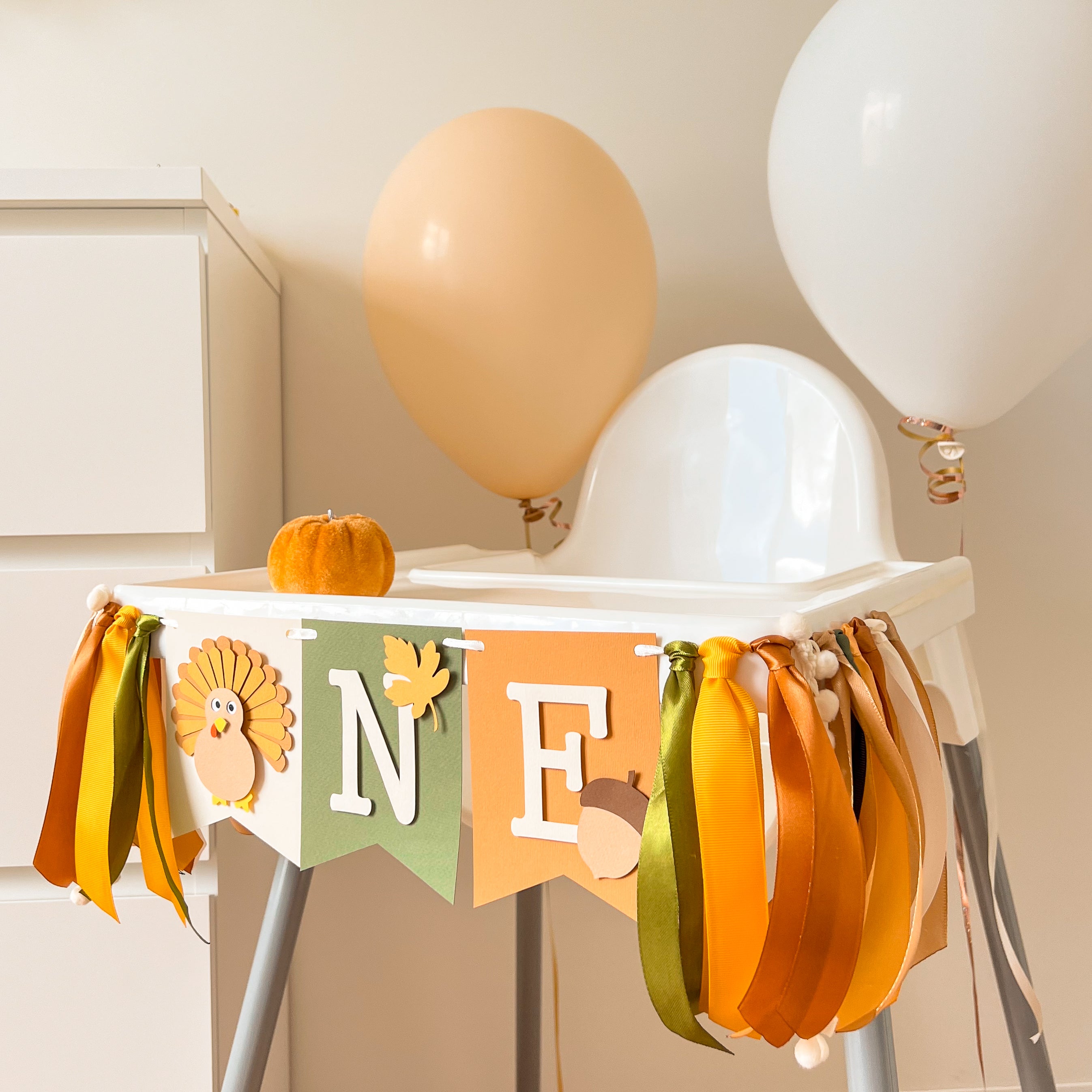 Turkey Highchair Banner Thanksgiving 1st Birthday Party Fall Birthday