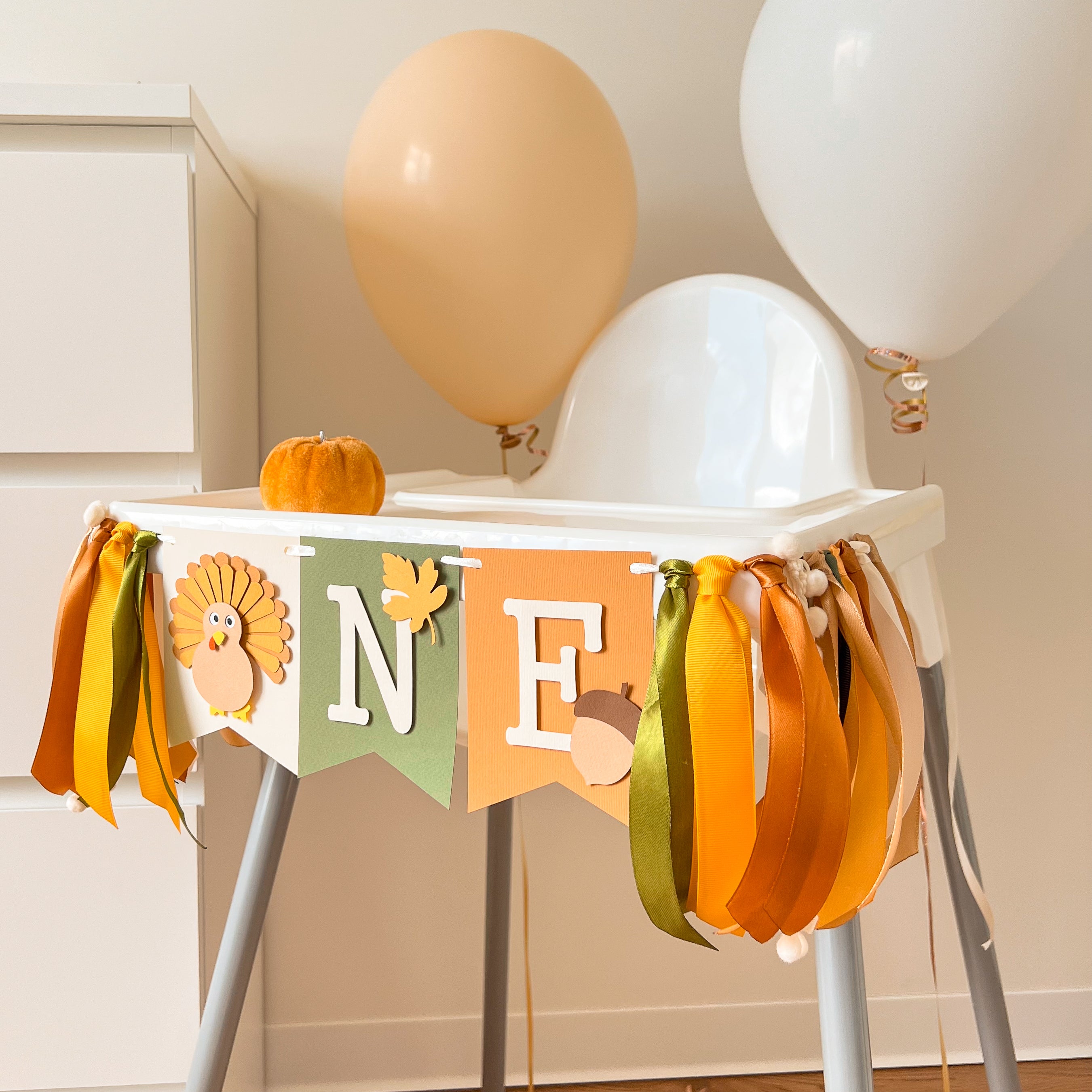 Turkey Highchair Banner Thanksgiving 1st Birthday Party Fall Birthday