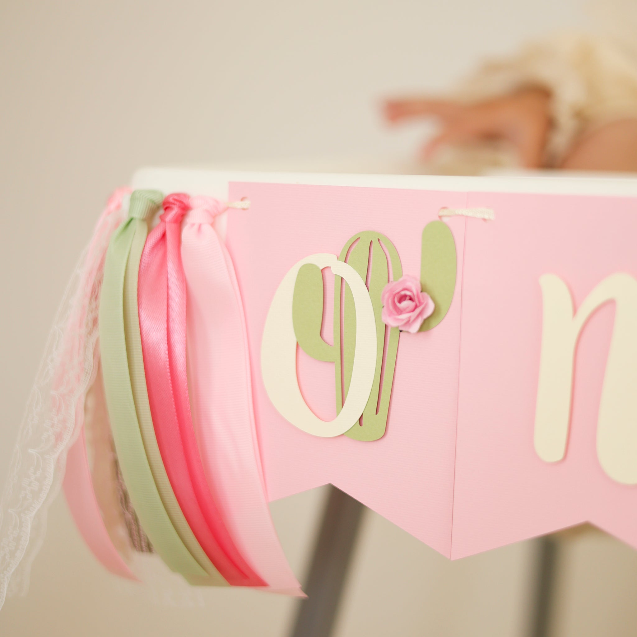 One Prickly Pair Highchair Banner, Twin Girls 1st Birthday Party, Pink Cactus Decorations