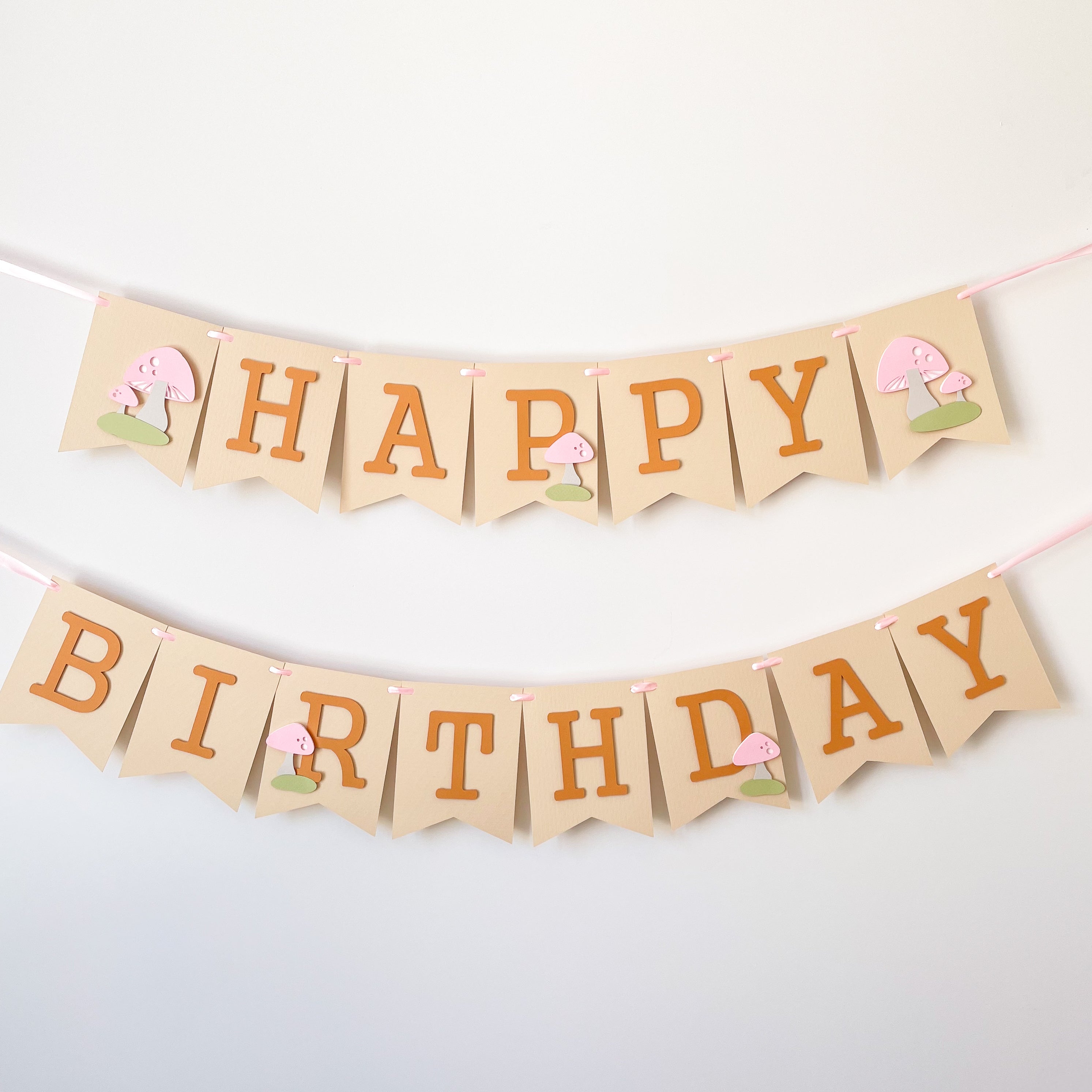 Mushroom Birthday Banner- Toadstool and Fairy Forest Party Decor - One Fungi
