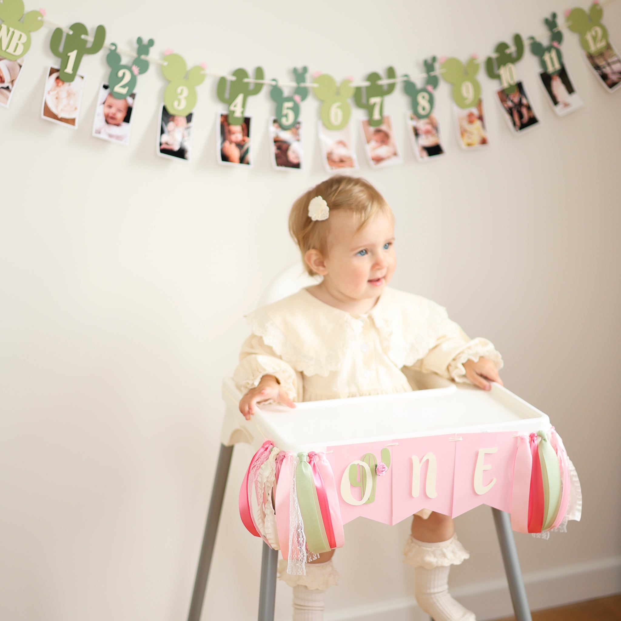 One Prickly Pair Highchair Banner, Twin Girls 1st Birthday Party, Pink Cactus Decorations