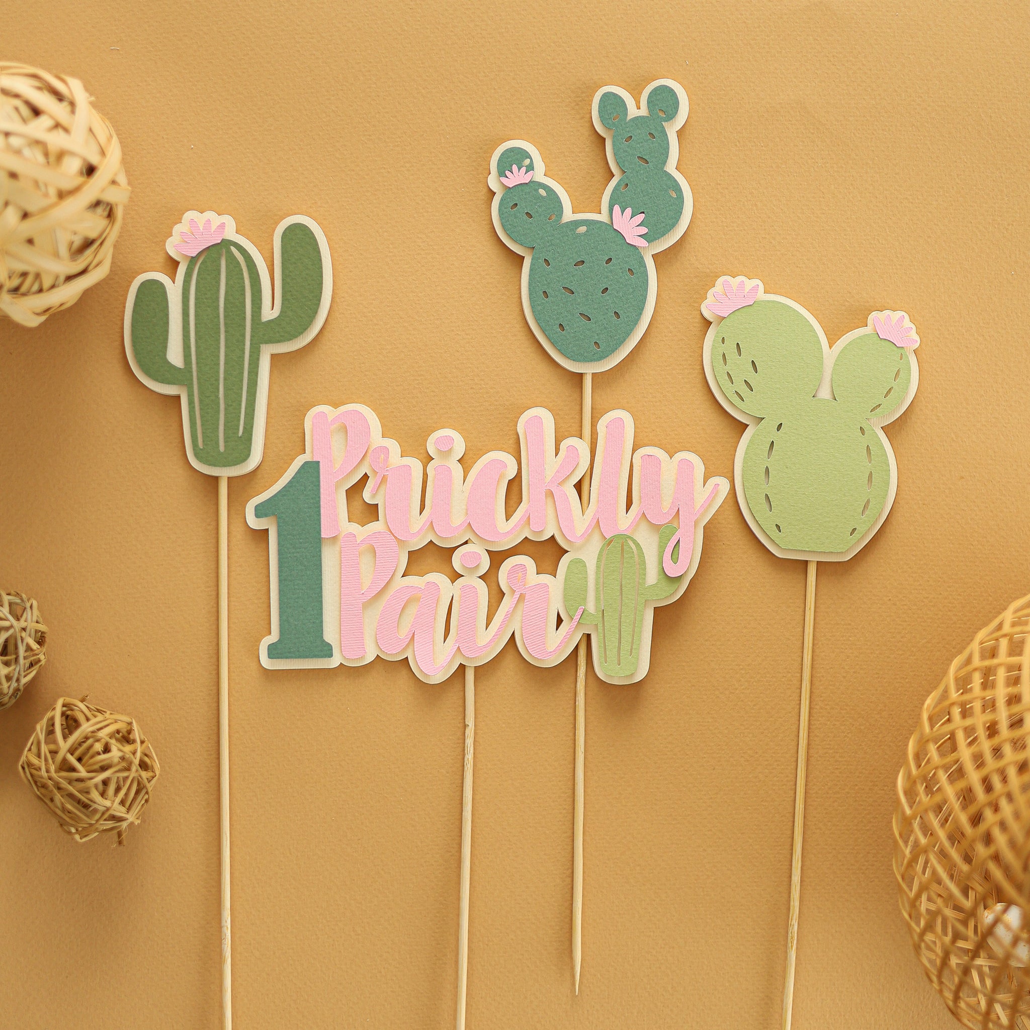 Cactus Centerpieces Sticks, One Prickly Pair, Desert Party, Twin Girls Birthday