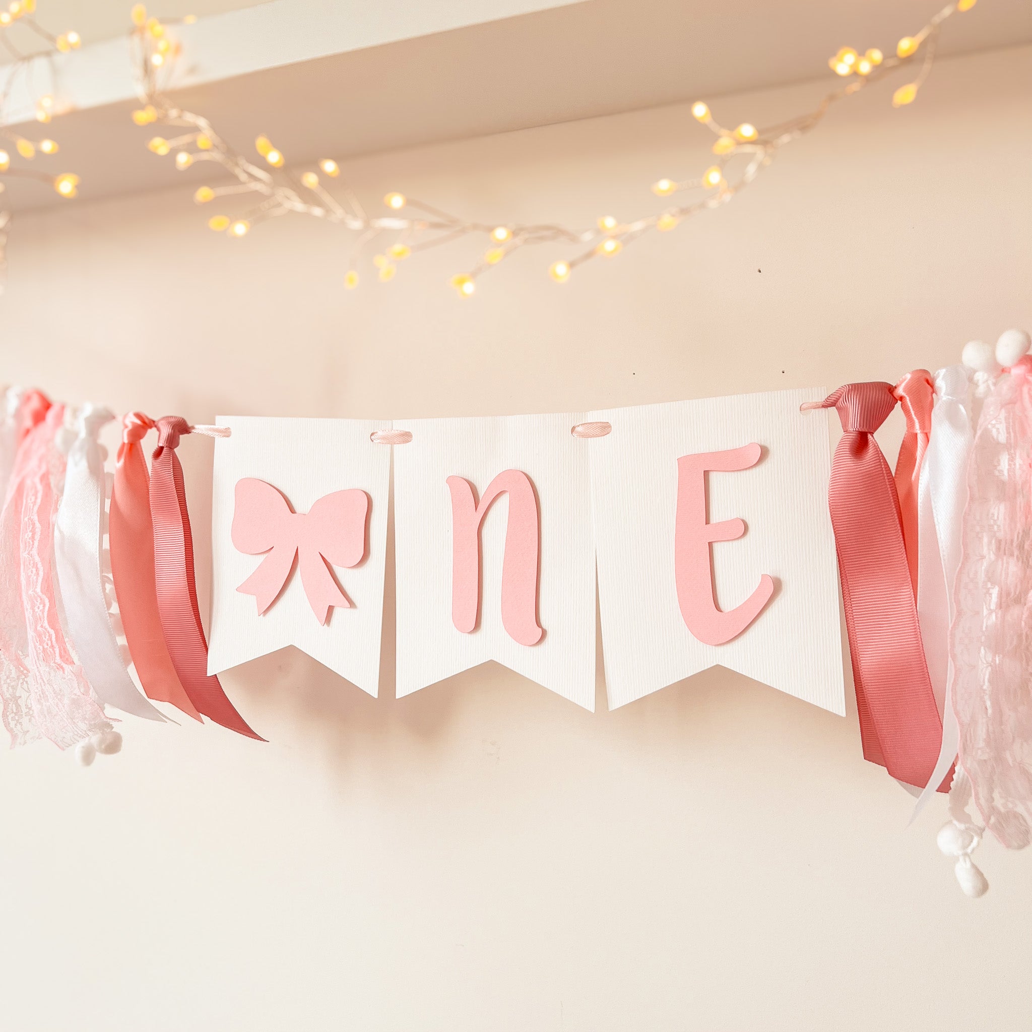 Bow ONE Highchair Banner | 1st Birthday Cake Smash Decor