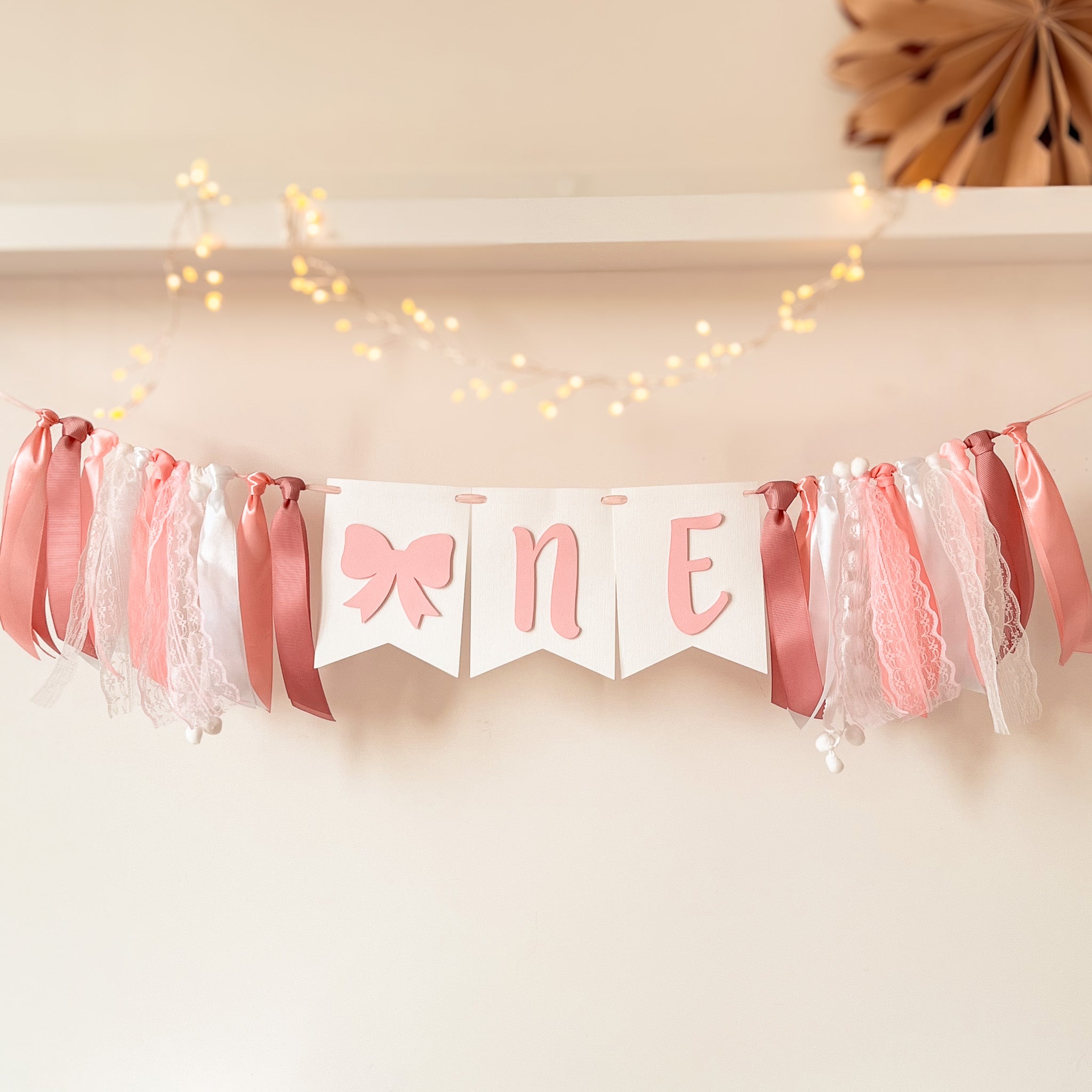 Bow ONE Highchair Banner | 1st Birthday Cake Smash Decor