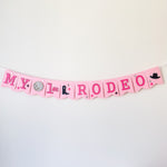 Girl Cowboy Birthday Happy Bithday Banner Cowboy Pink Rodeo Birthday Banner Cowboy 1st Birthday Banner My First Rodeo Wild West Party Cowboy themed and My 1st Rodeo Party