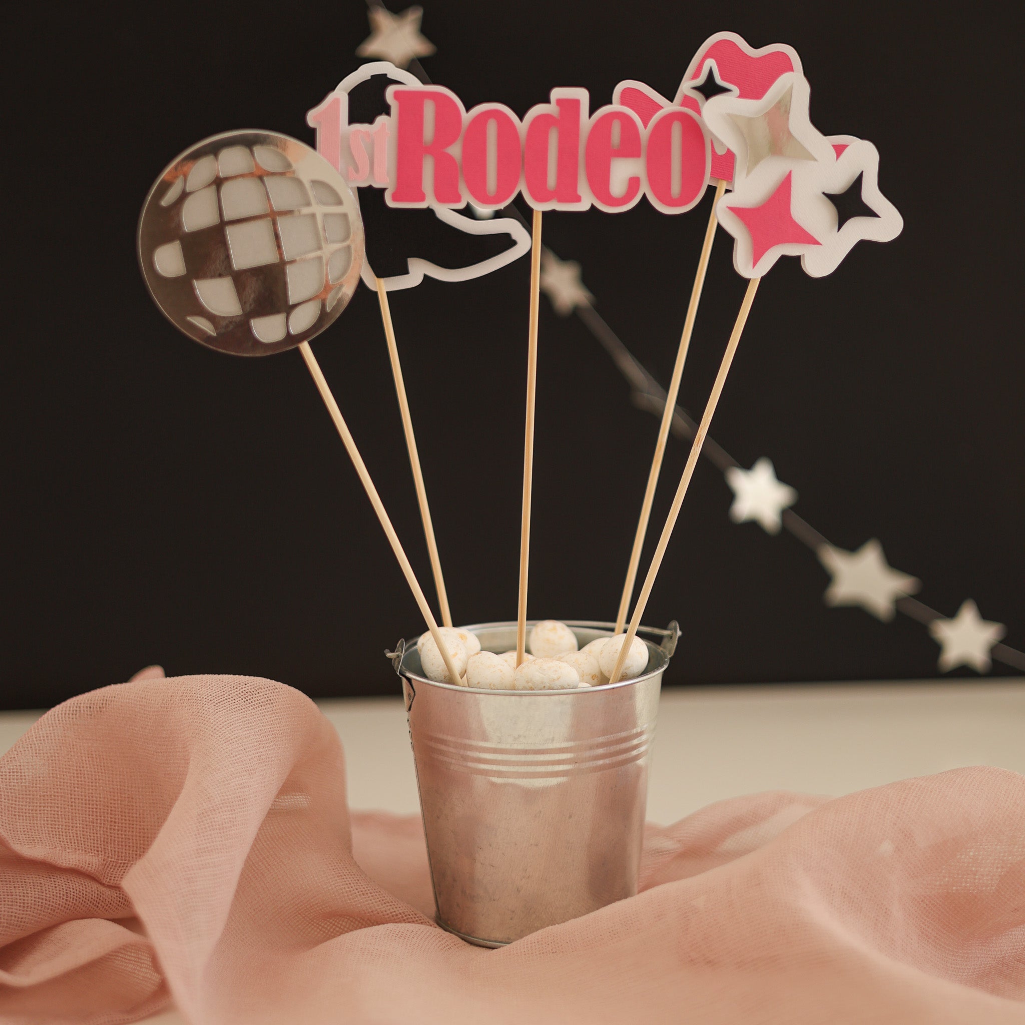 Rodeo Centerpieces My First Rodeo Birthday Disco Cowgirl and Man I Feel Like Im One themed party