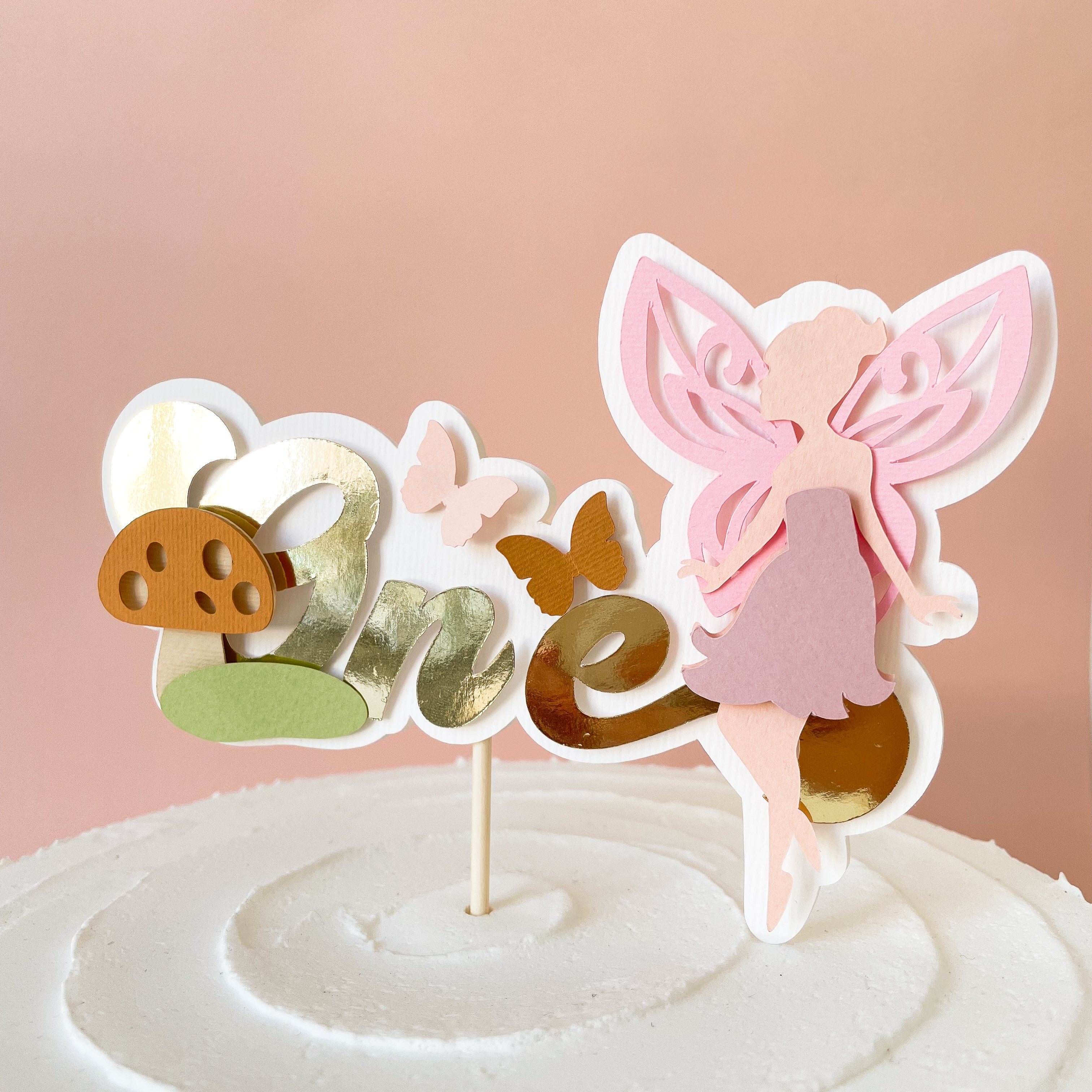 Fairy Birthday Party Cake Topper Toadstool First Birthday Decorations Woodland Fairy Themed Mushroom and Fairy Forest Birthday Baby Earthy Fairy Garden Floral and Summer party 