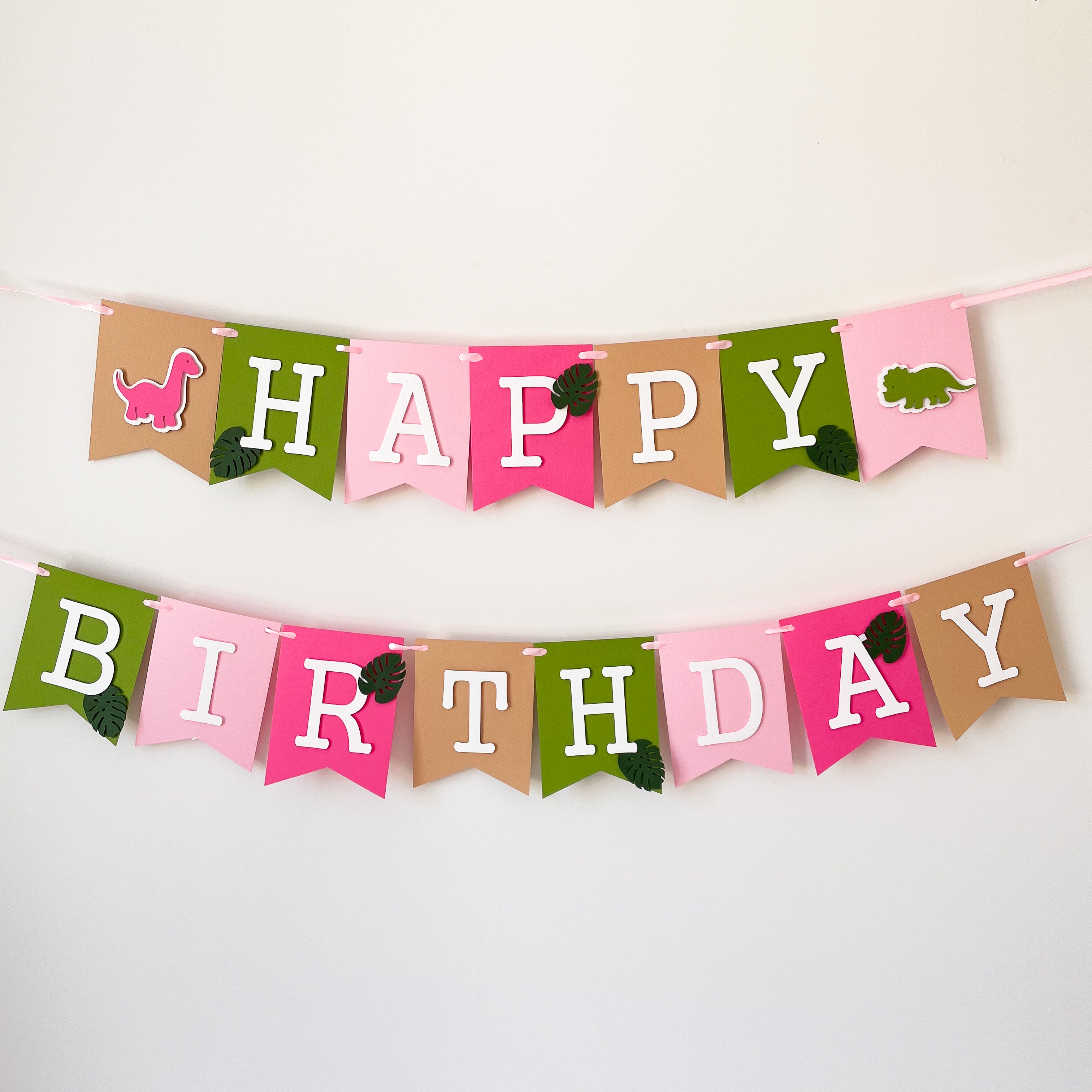 Dinosaur Girl Birthday Banner Personalized Dino Themed 1st Birthday Garland Girl 