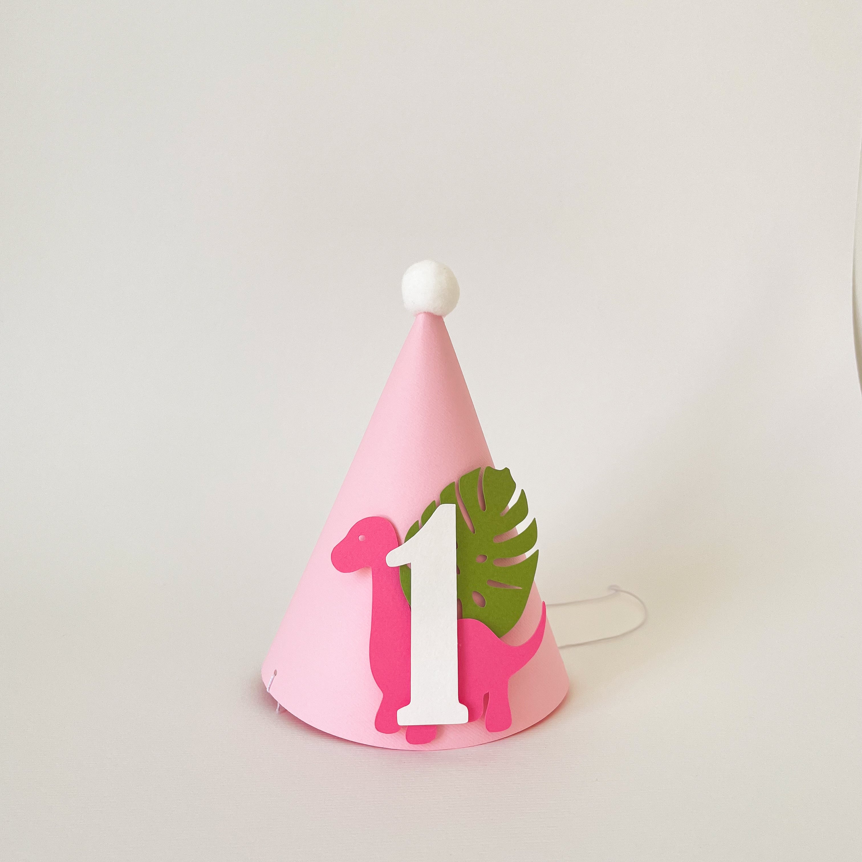 Dinosaur Girl One Party Hat One Year Birthday Party Cake Smash Cone Hat Dinosaur Birthday T Rex themed party Tree Rex Dino Party 