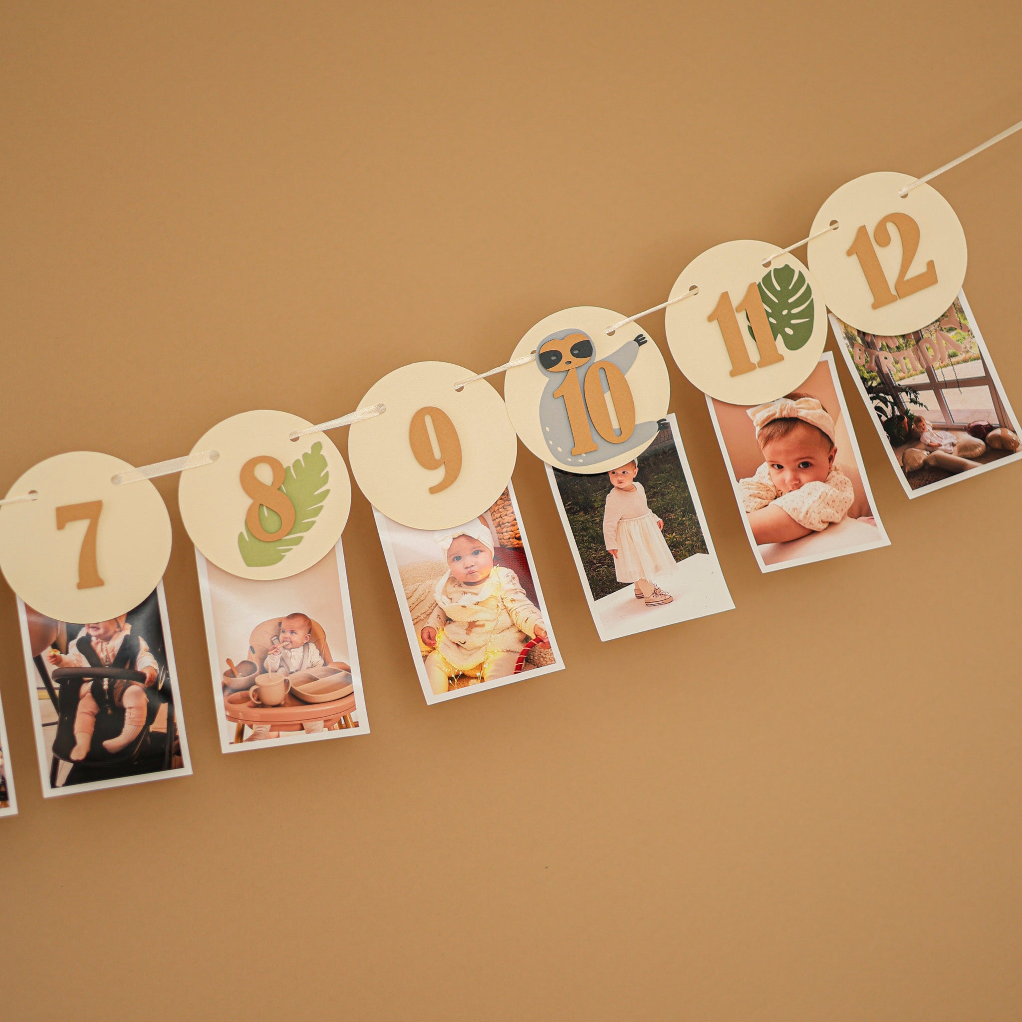 sloth first birthday photo banner, sloth monthly photo garland, baby's first year sloth banner, sloth milestone banner