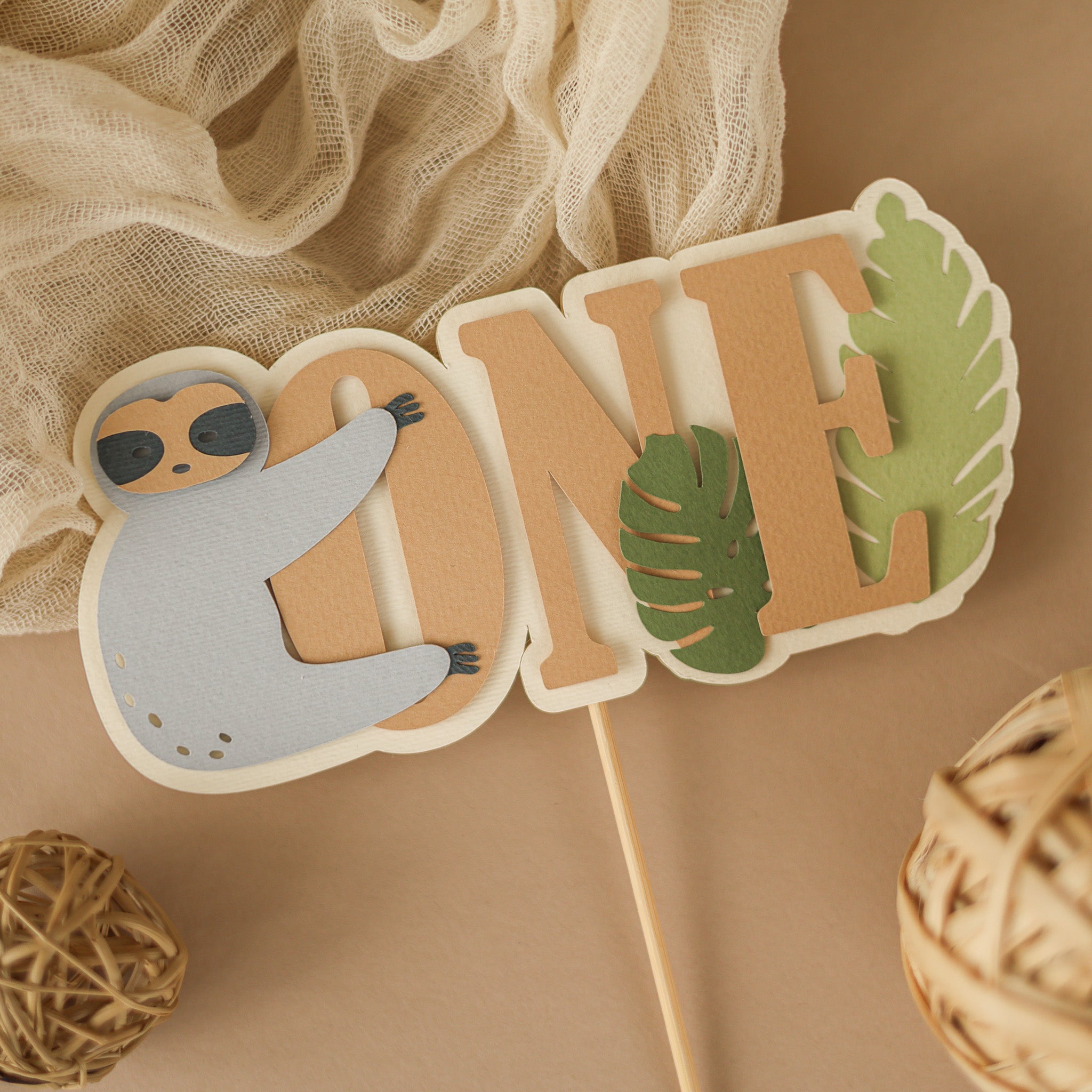 Sloth Cake Topper, Let's Hang Out Party, Jungle 1st Birthday Decorations