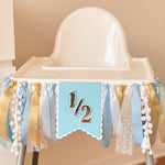 Half Birthday Boy Highchair Banner 1/2 or Half way to One Birthday