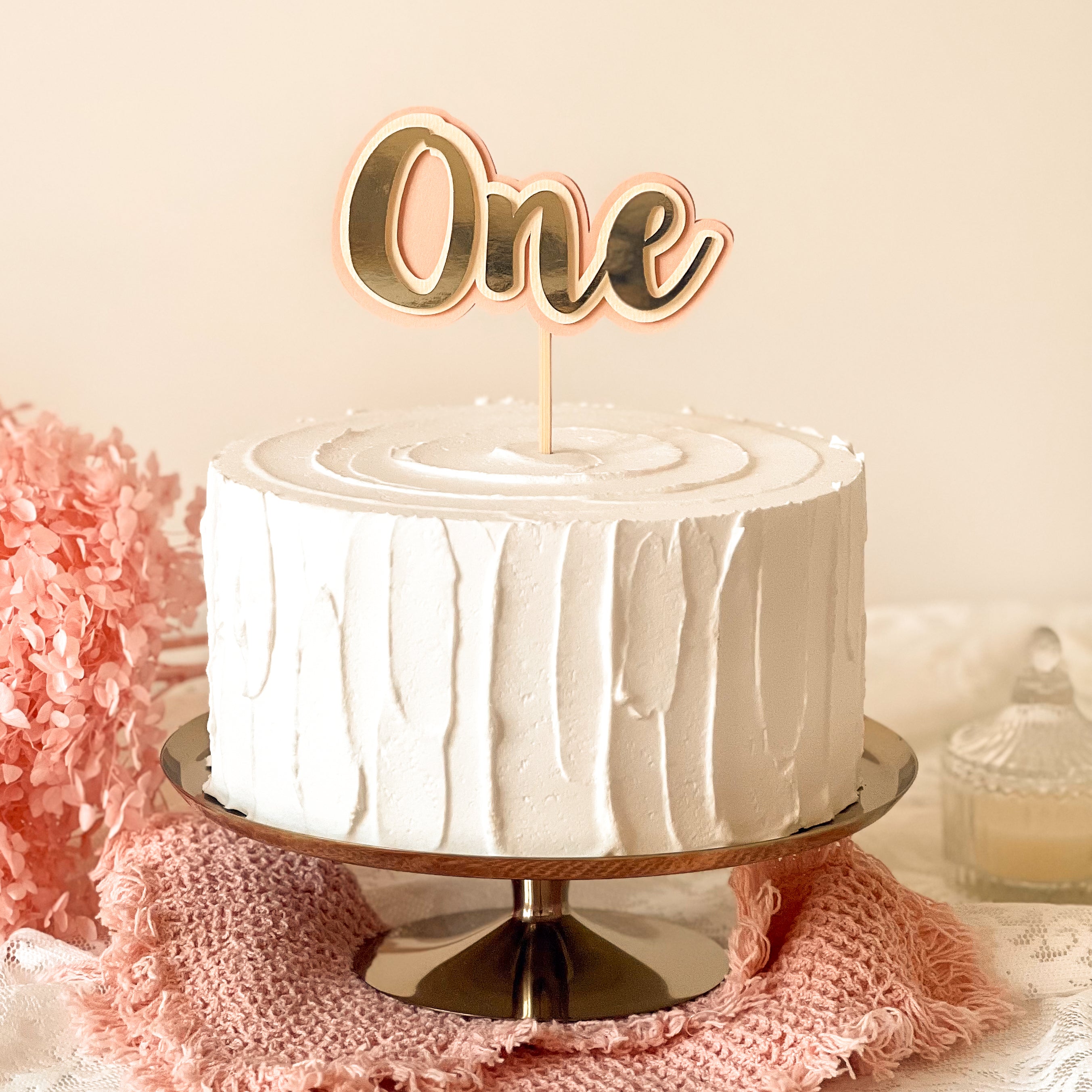One Girl 1st Birthday Cake Topper Blush Gold Birthday Decorations