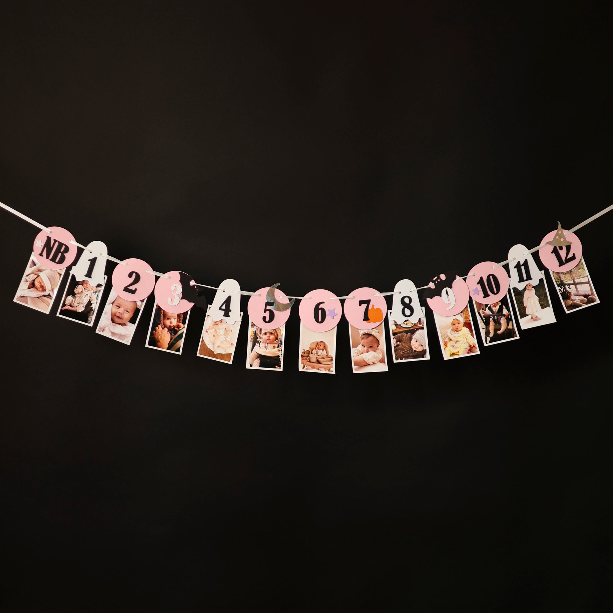 Little Boo 12 Month Photo Banner, Baby milestone banner with photos, Pink Halloween Banner, Spooky One Birthday, Little Boo is One, First Boo Day Decorations