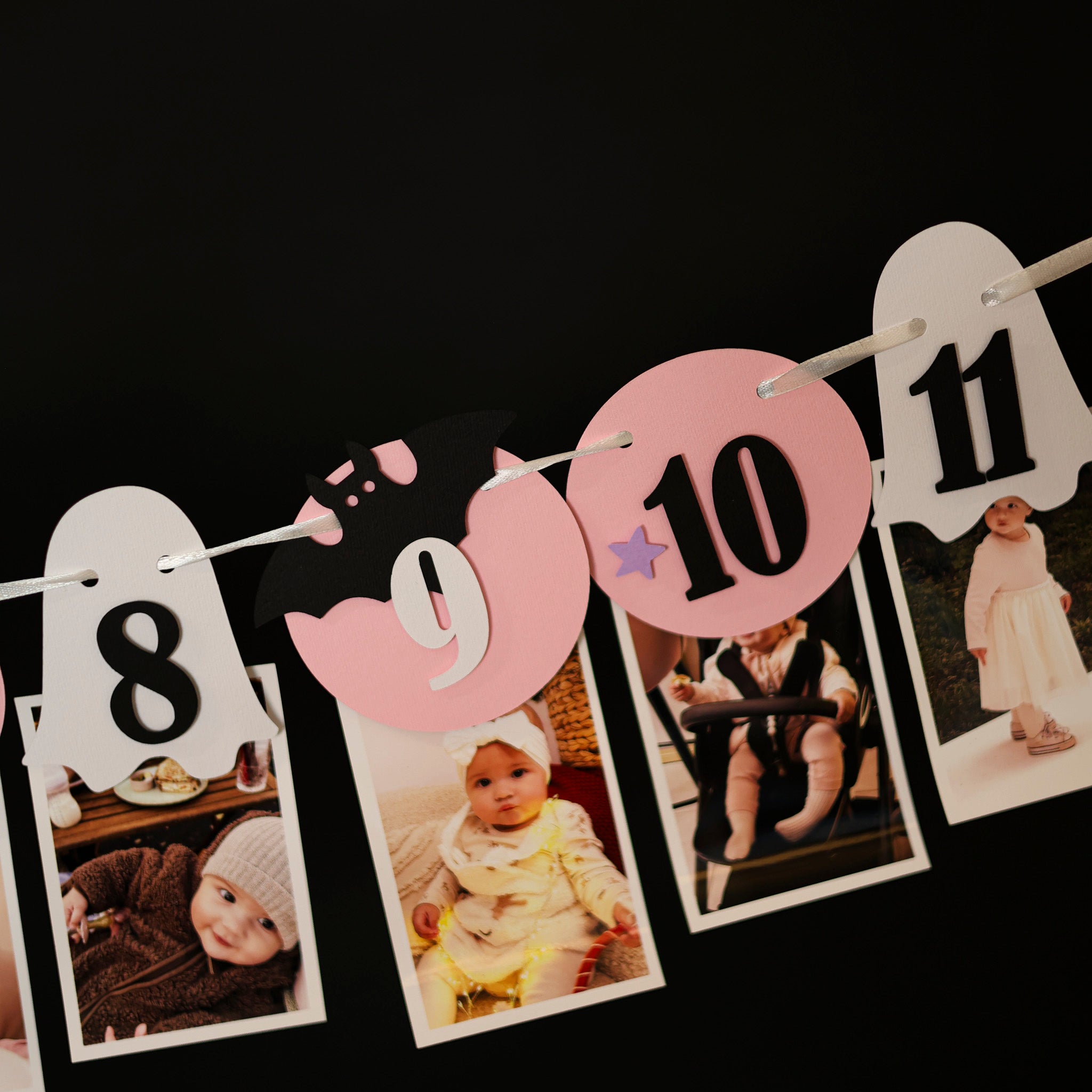 Little Boo 12 Month Photo Banner, Baby milestone banner with photos, Pink Halloween Banner, Spooky One Birthday, Little Boo is One, First Boo Day Decorations
