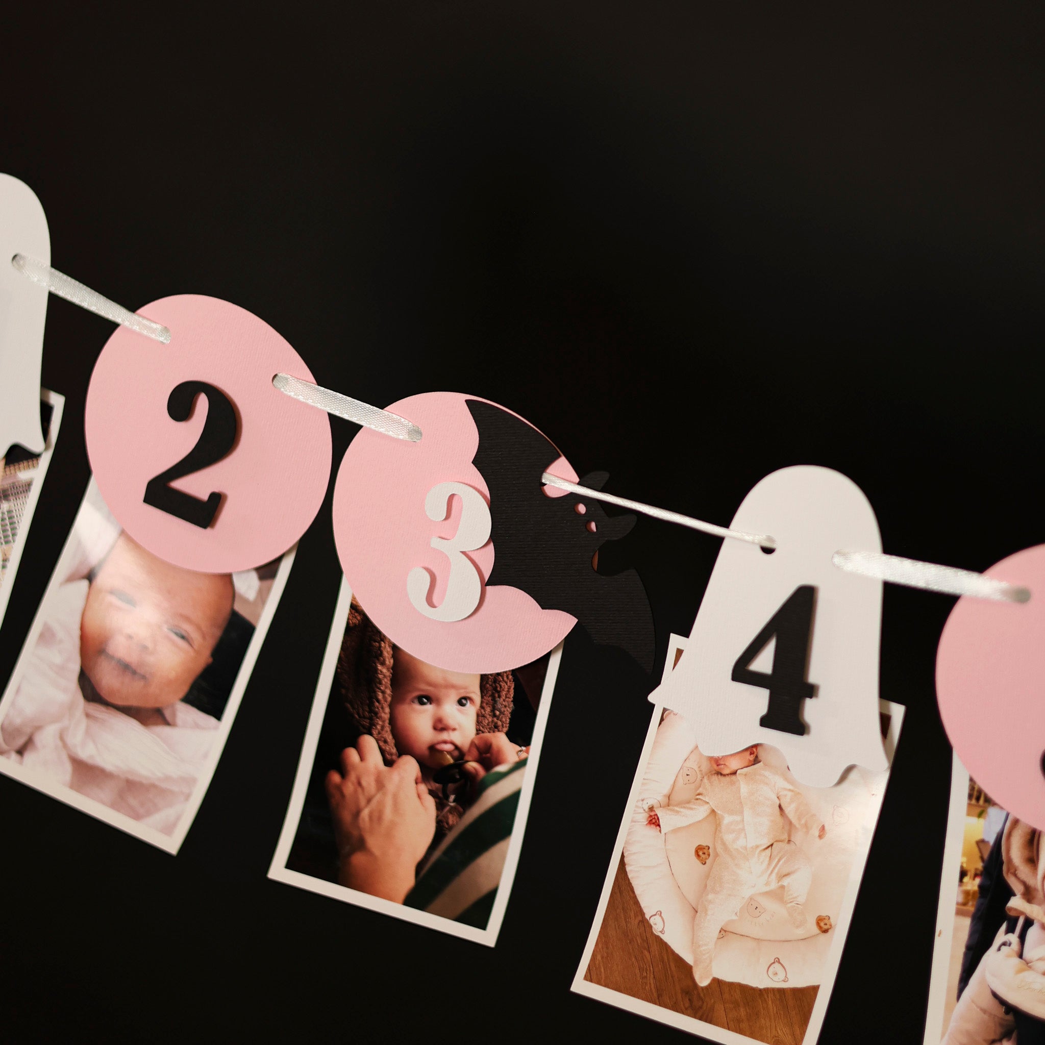 Little Boo 12 Month Photo Banner, Baby milestone banner with photos, Pink Halloween Banner, Spooky One Birthday, Little Boo is One, First Boo Day Decorations