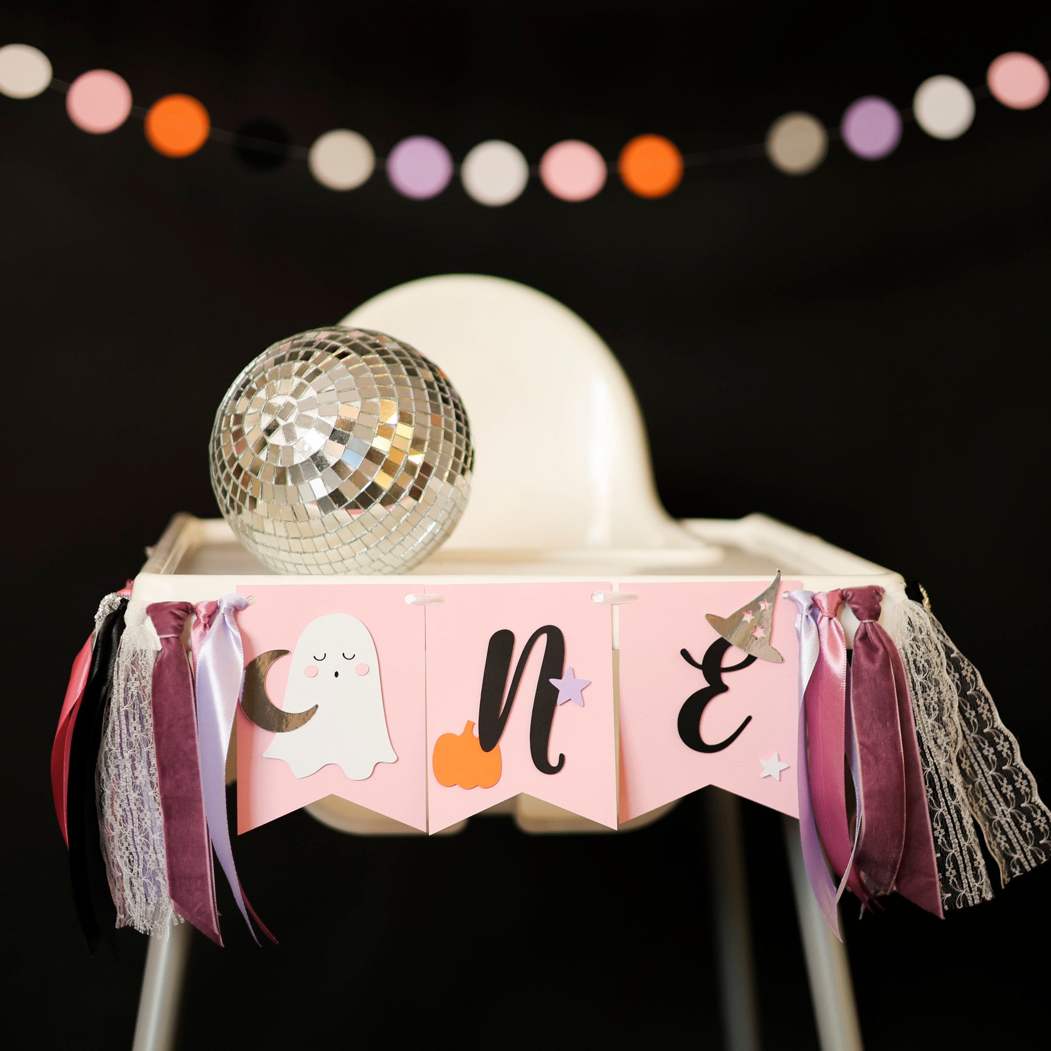 Pink Halloween Highchair Banner, Spooky One Birthday, Little Boo is One, First Boo Day Decorations