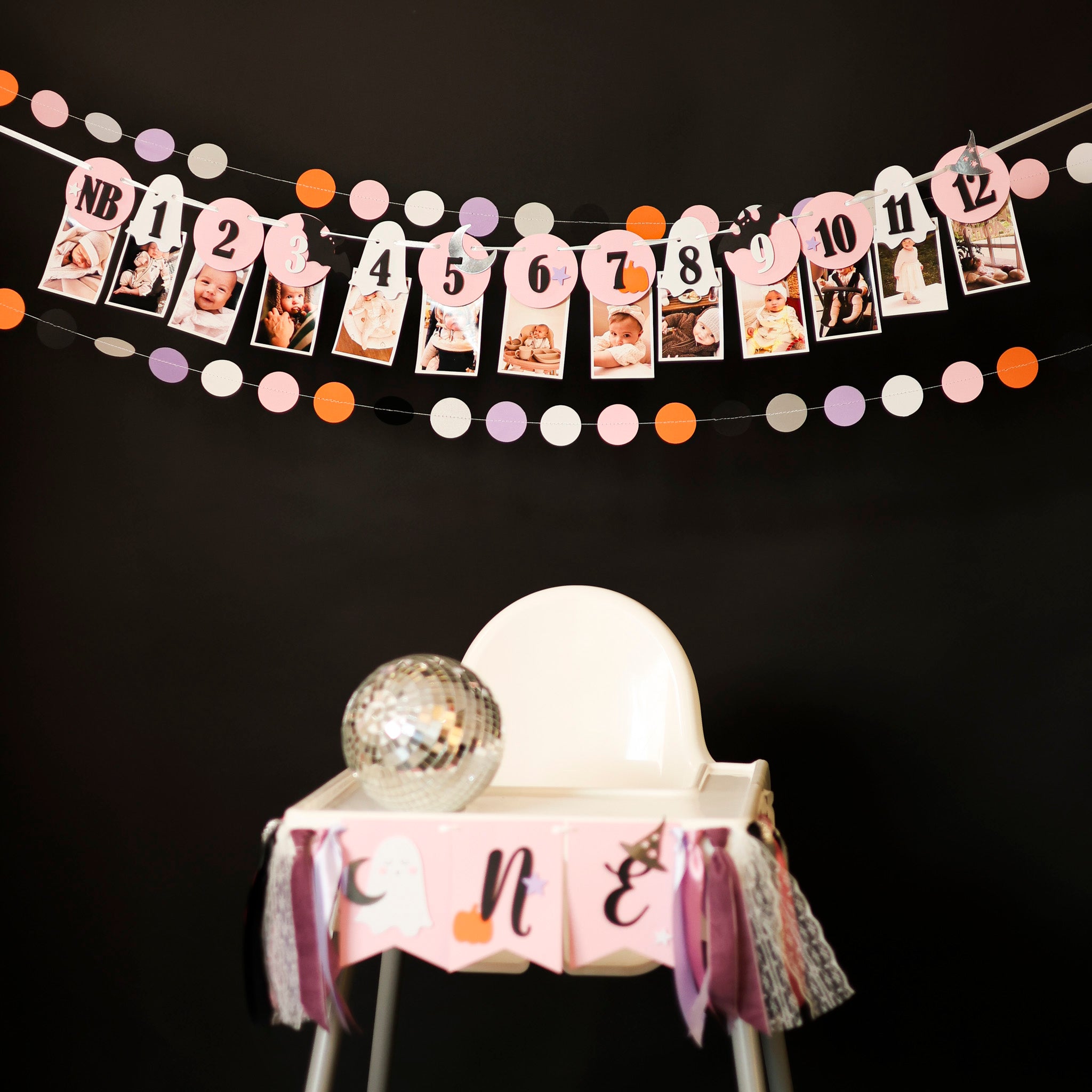 Little Boo 12 Month Photo Banner, Baby milestone banner with photos, Pink Halloween Banner, Spooky One Birthday, Little Boo is One, First Boo Day Decorations