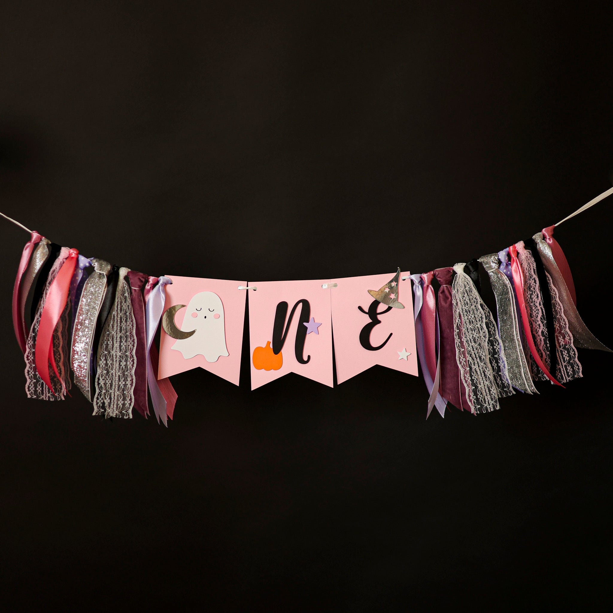 Pink Halloween Highchair Banner, Spooky One Birthday, Little Boo is One, First Boo Day Decorations