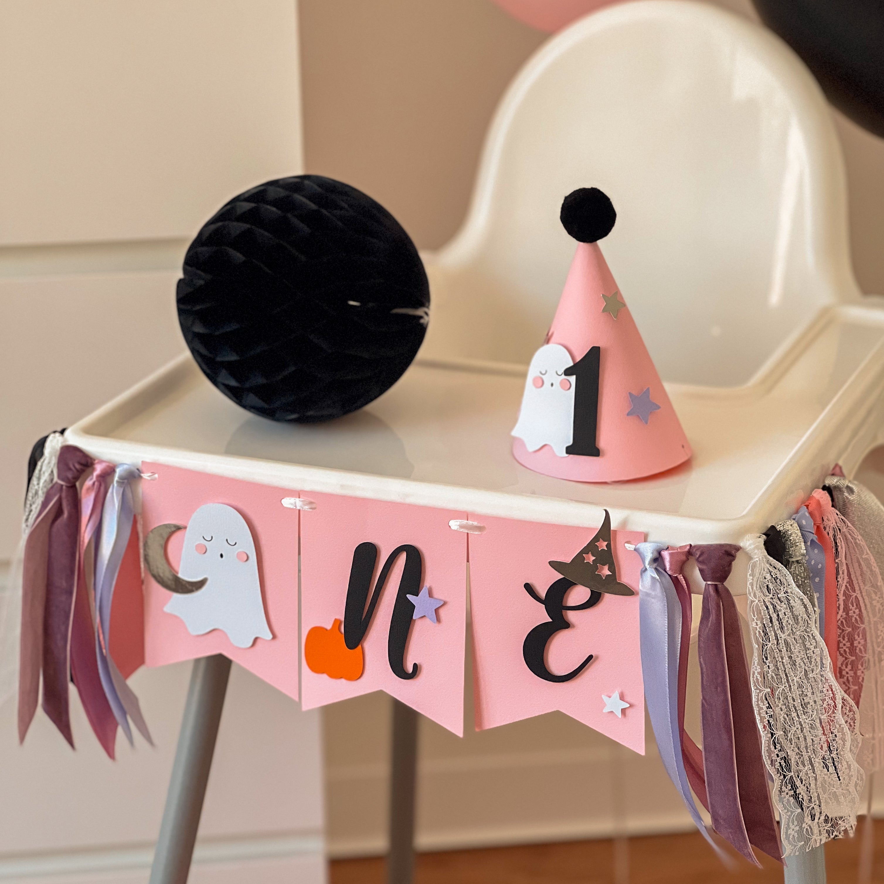  Ghost Theme Banner One Halloween Highchair Banner 