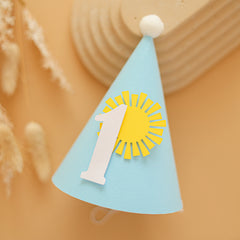Blue party hat with a sun and number 1 for You are my Sunshine Birthday party