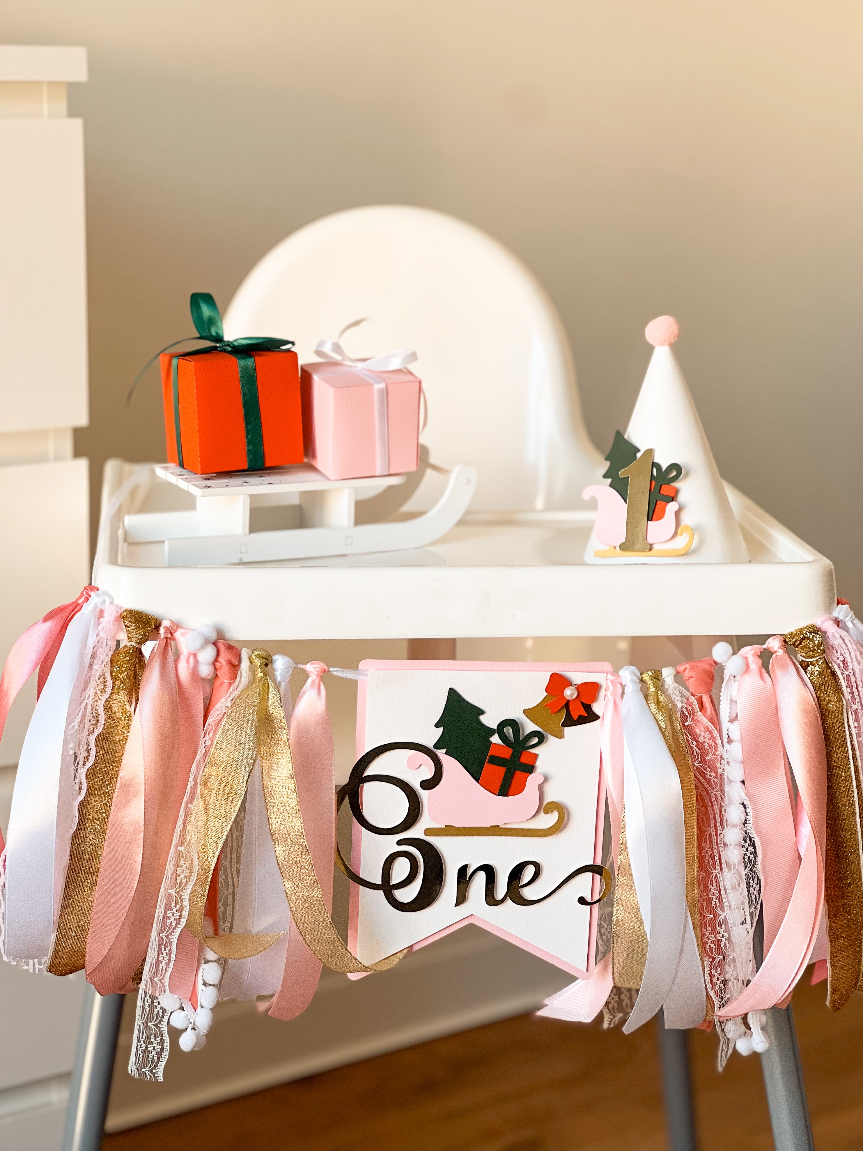 Oh What Fun it is to be One High Chair Banner Christmas Holiday Birthday Winter Girl 1st Birthday Party Decorations Sleigh Birthday Party