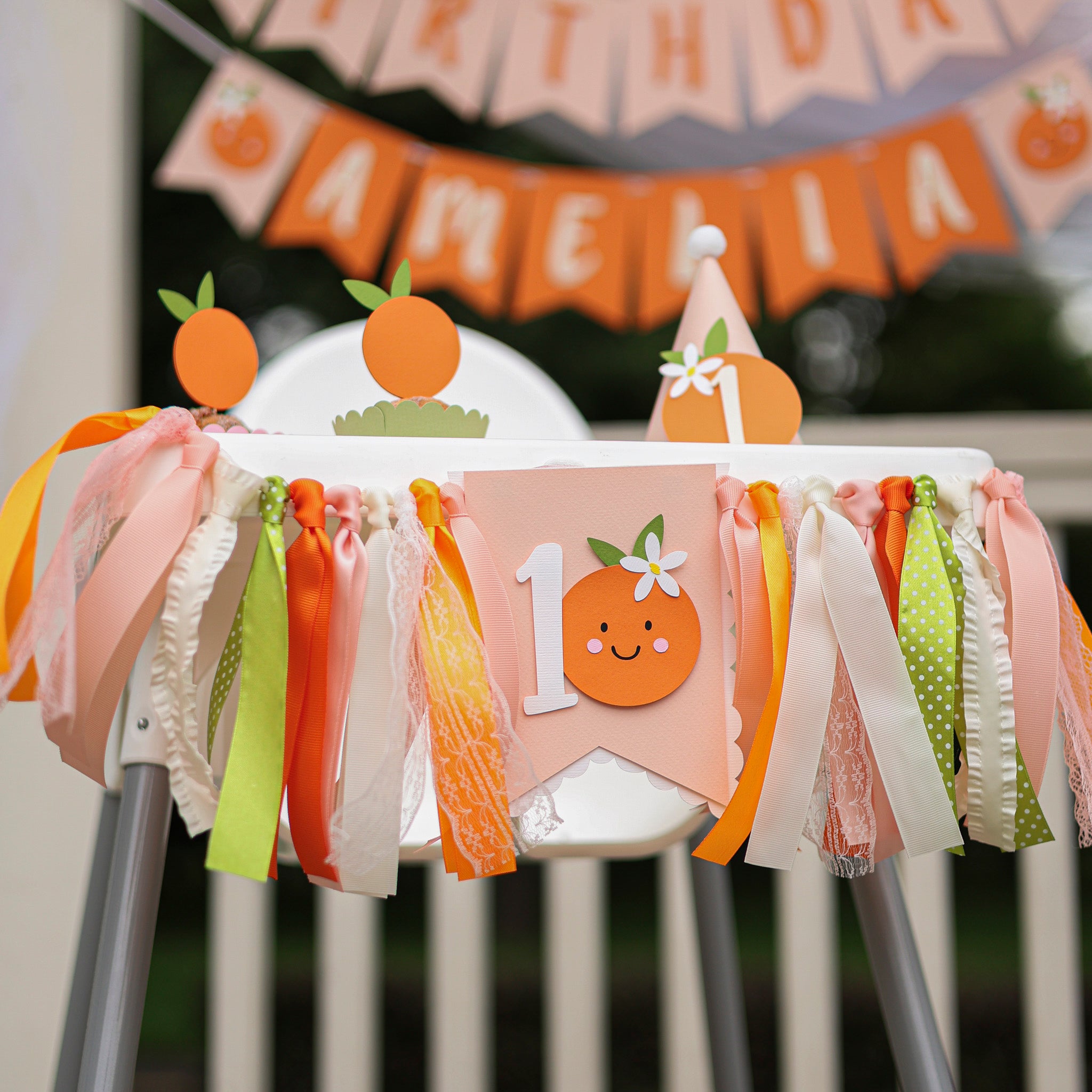 Little Cutie Highchair Banner, Orange Theme Party Decor, Photo Prop